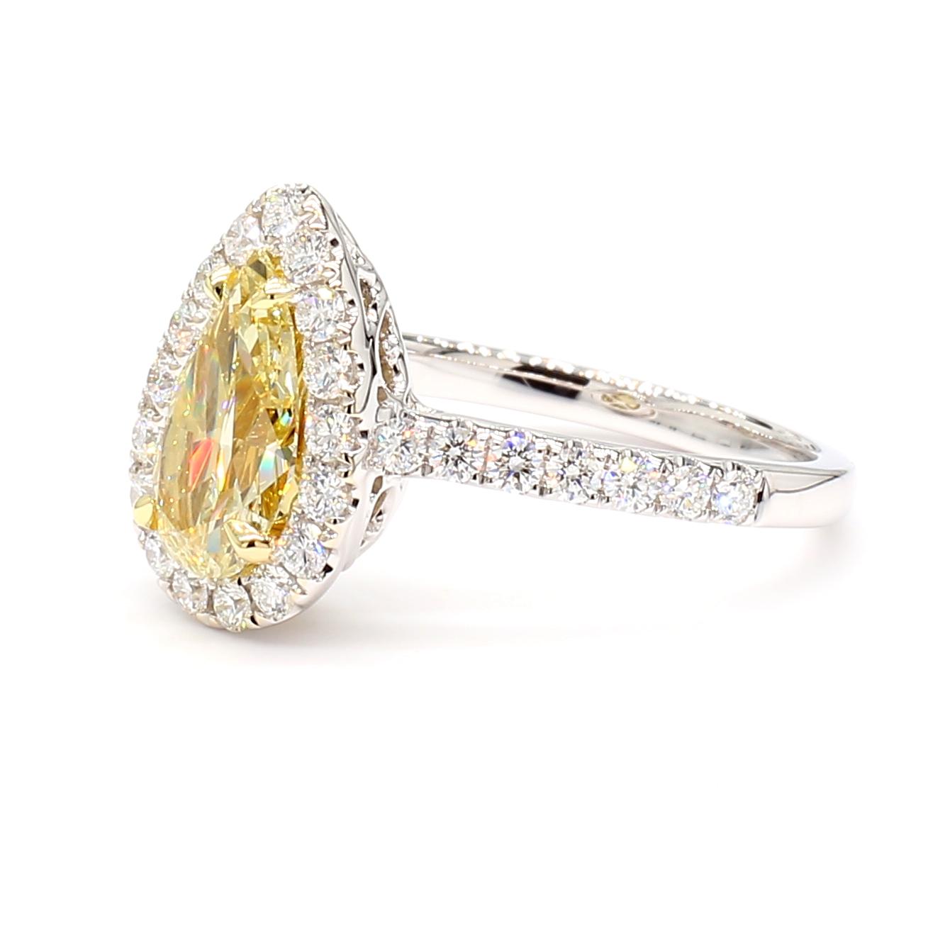 GIA Certified Natural Yellow Pear Diamond 1.69 Carat TW Gold Cocktail Ring