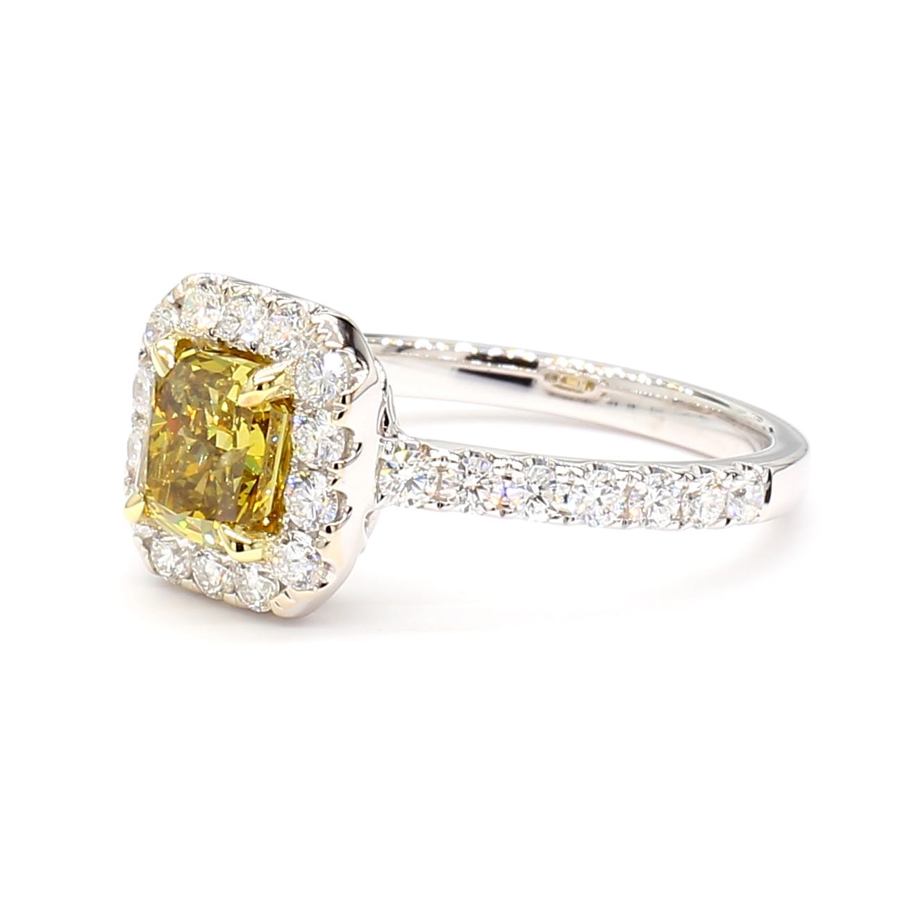 GIA Certified Natural Green Radiant Diamond 1.66 Carat TW Gold Cocktail Ring