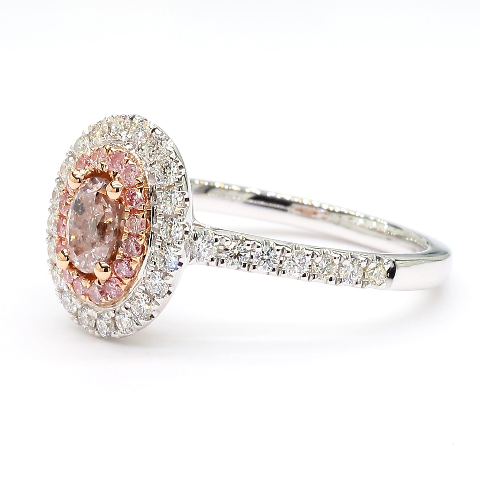 GIA Certified Natural Pink Oval Diamond 0.71 Carat TW Gold Cocktail Ring