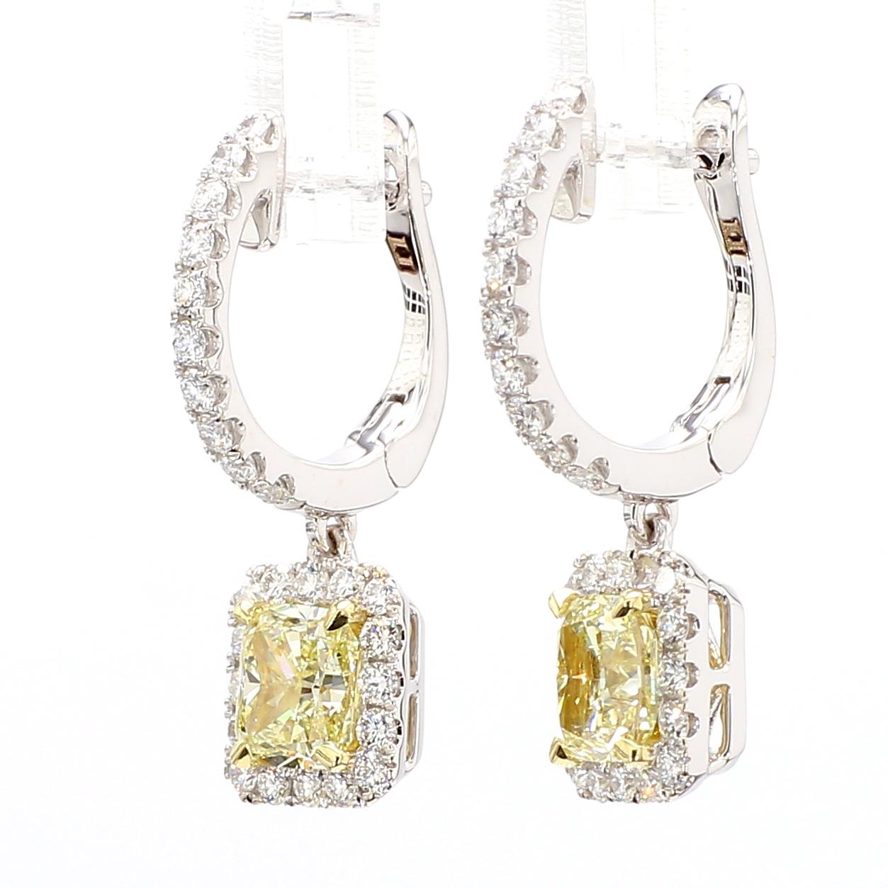 GIA Certified Natural Yellow Cushion Diamond 2.89 Carat TW Gold Drop Earrings