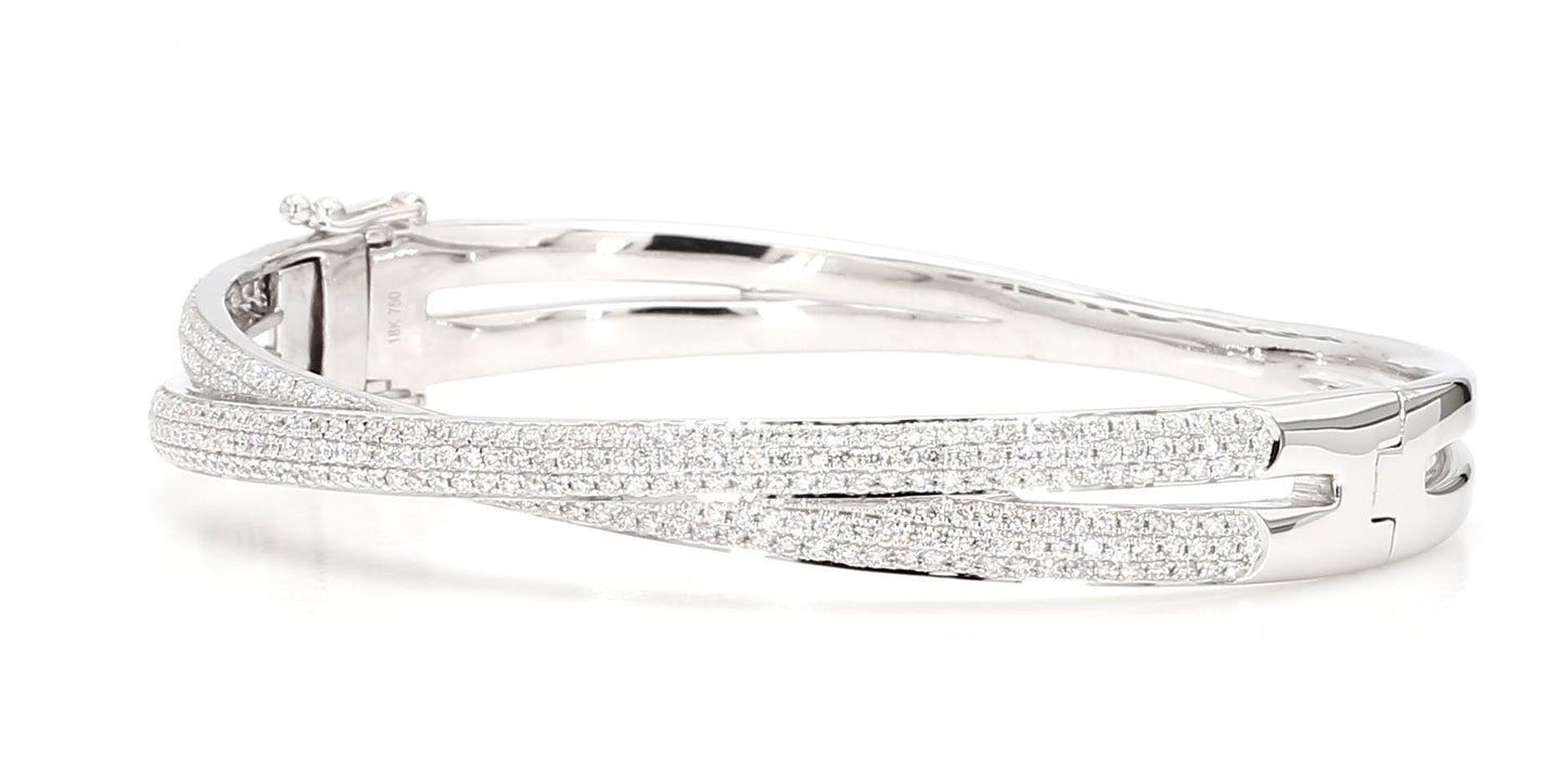 Natural White Round Diamond 1.55 Carat Tw White Gold Cuff Bracelet