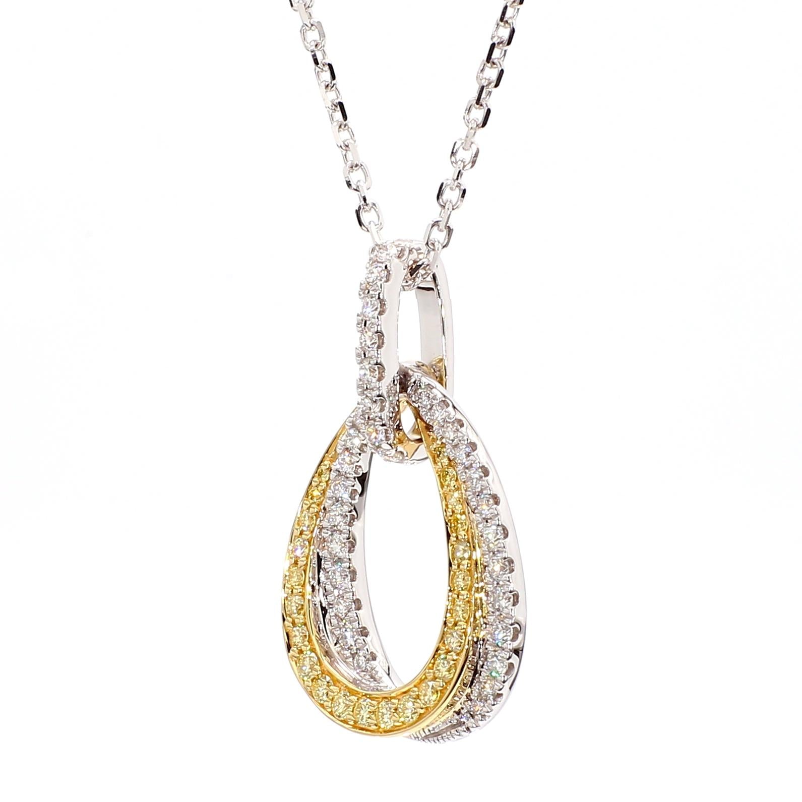 Natural Yellow Round and White Diamond .55 Carat TW Gold Drop Pendant