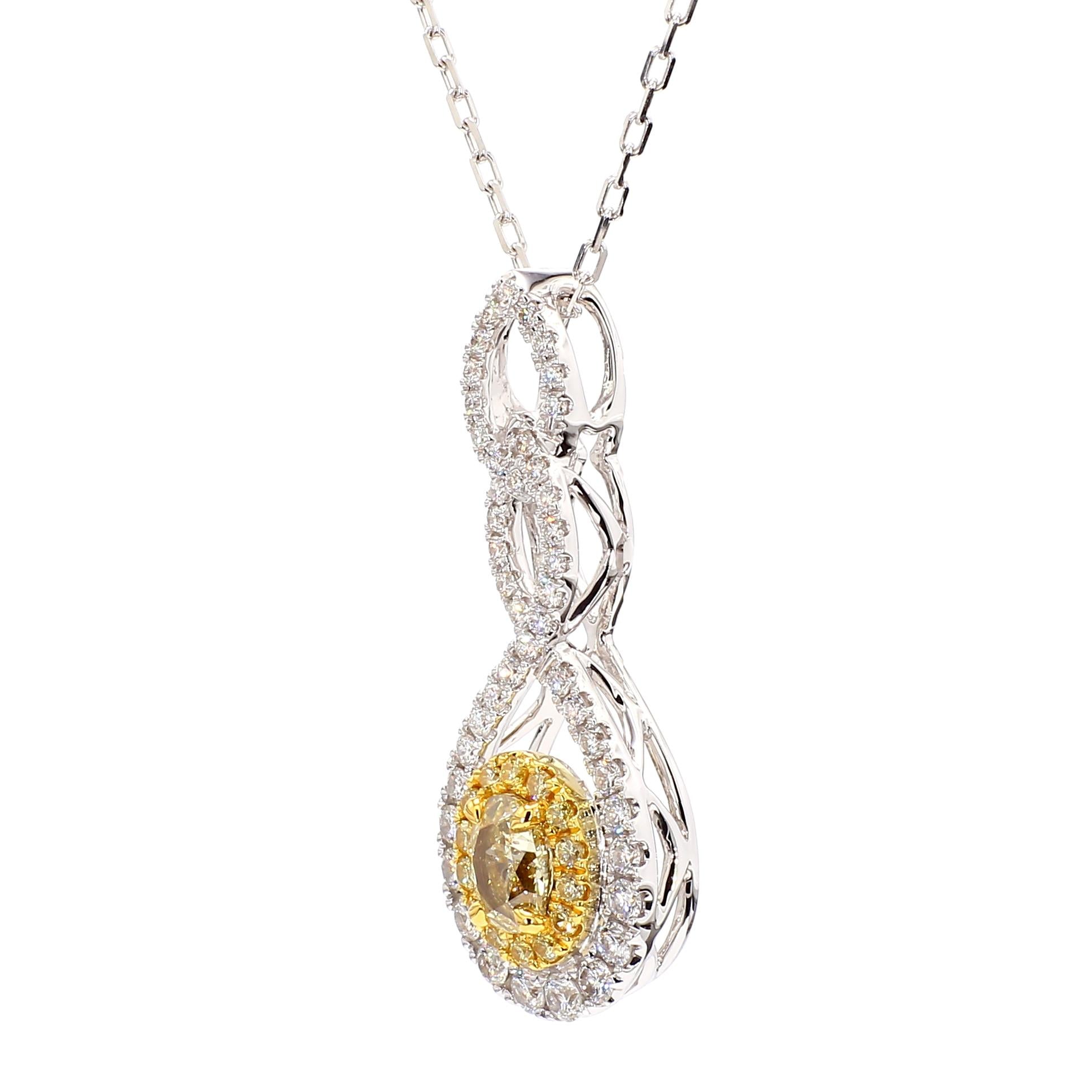 GIA Certified Natural Yellow Oval Diamond 1.27 Carat TW Gold Drop Pendant