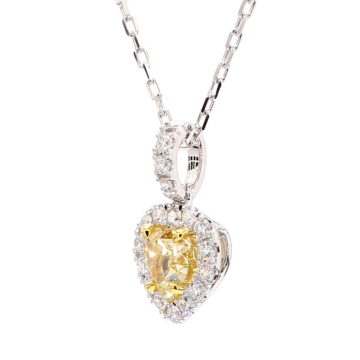 GIA Certified Natural Yellow Heart Diamond 1.29 Carat TW Gold Drop Pendant