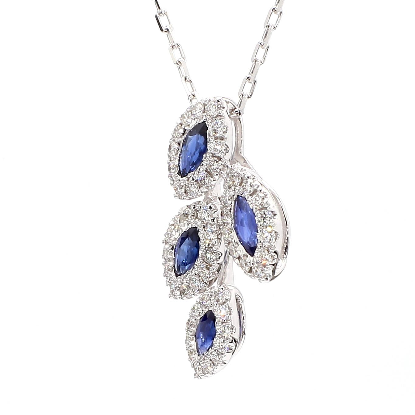 Natural Blue Marquise Sapphire and White Diamond .99 Carat TW White Gold Pendant