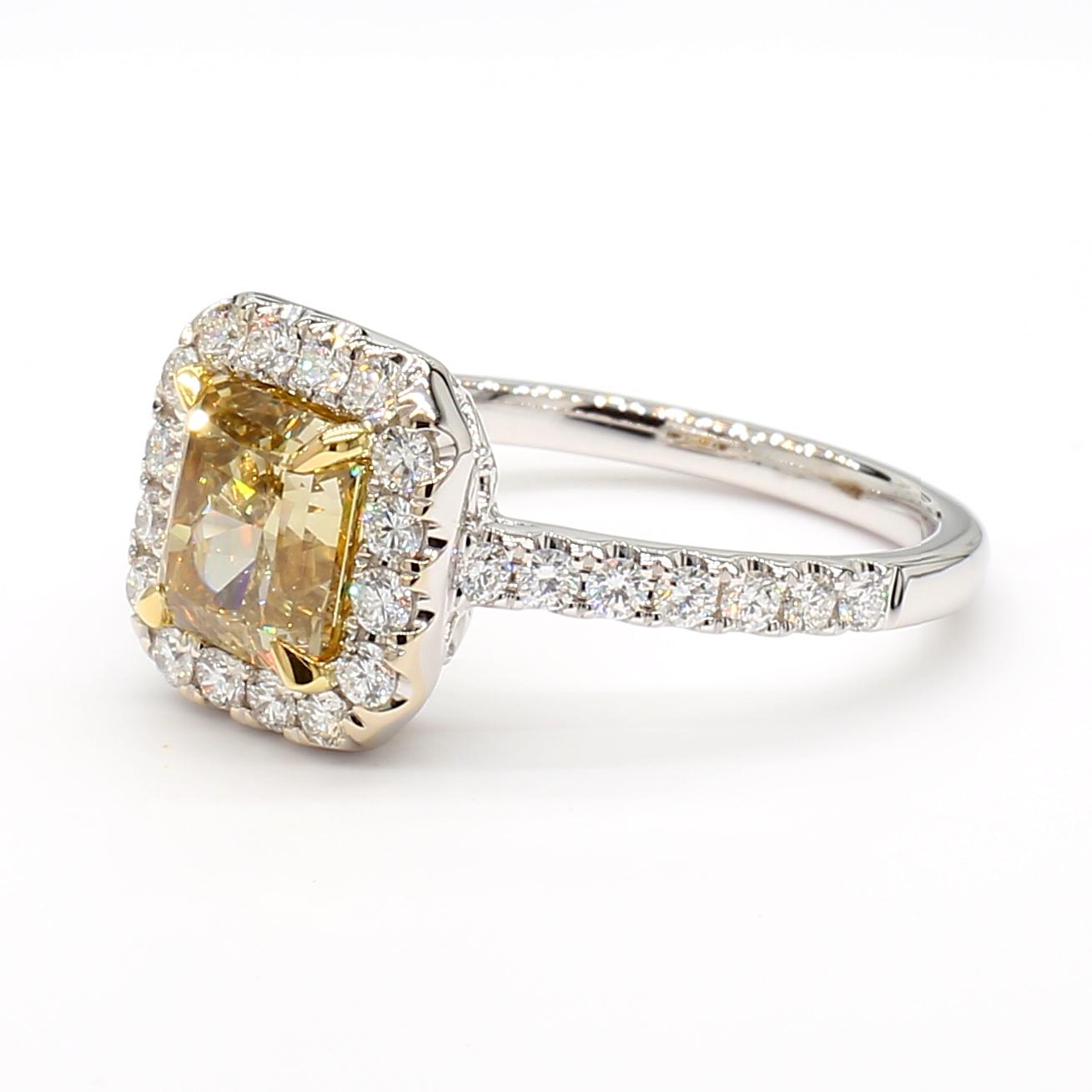 GIA Certified Natural Yellow Radiant Diamond 2.04 Carat TW Gold Cocktail Ring