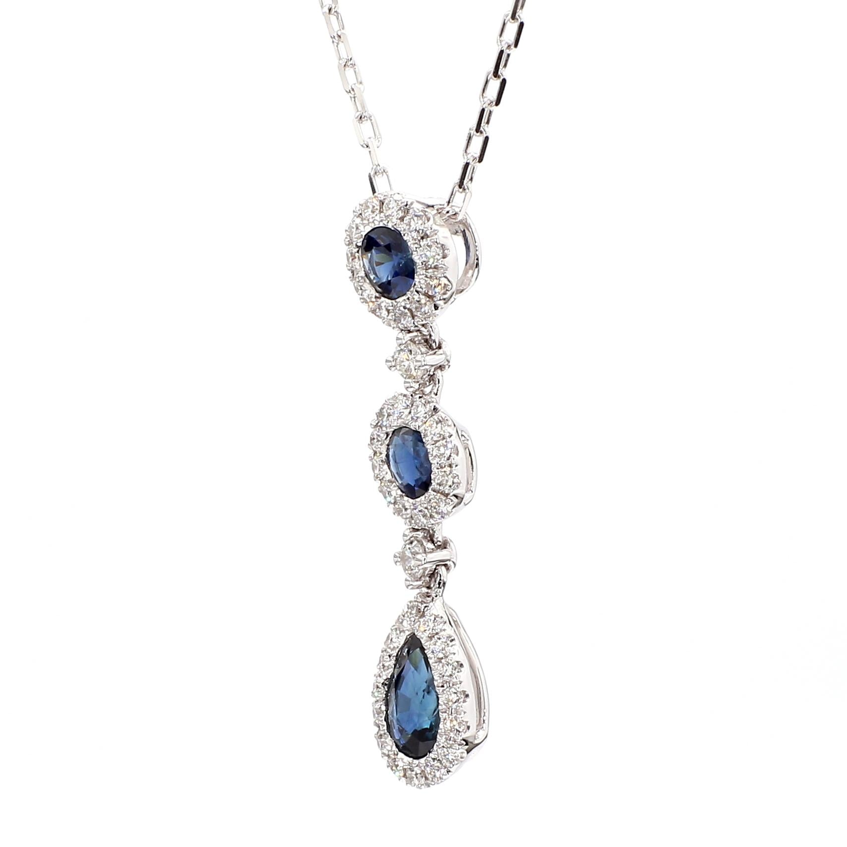 Natural Blue Sapphire and White Diamond 1.14 Carat TW Gold Drop Pendant