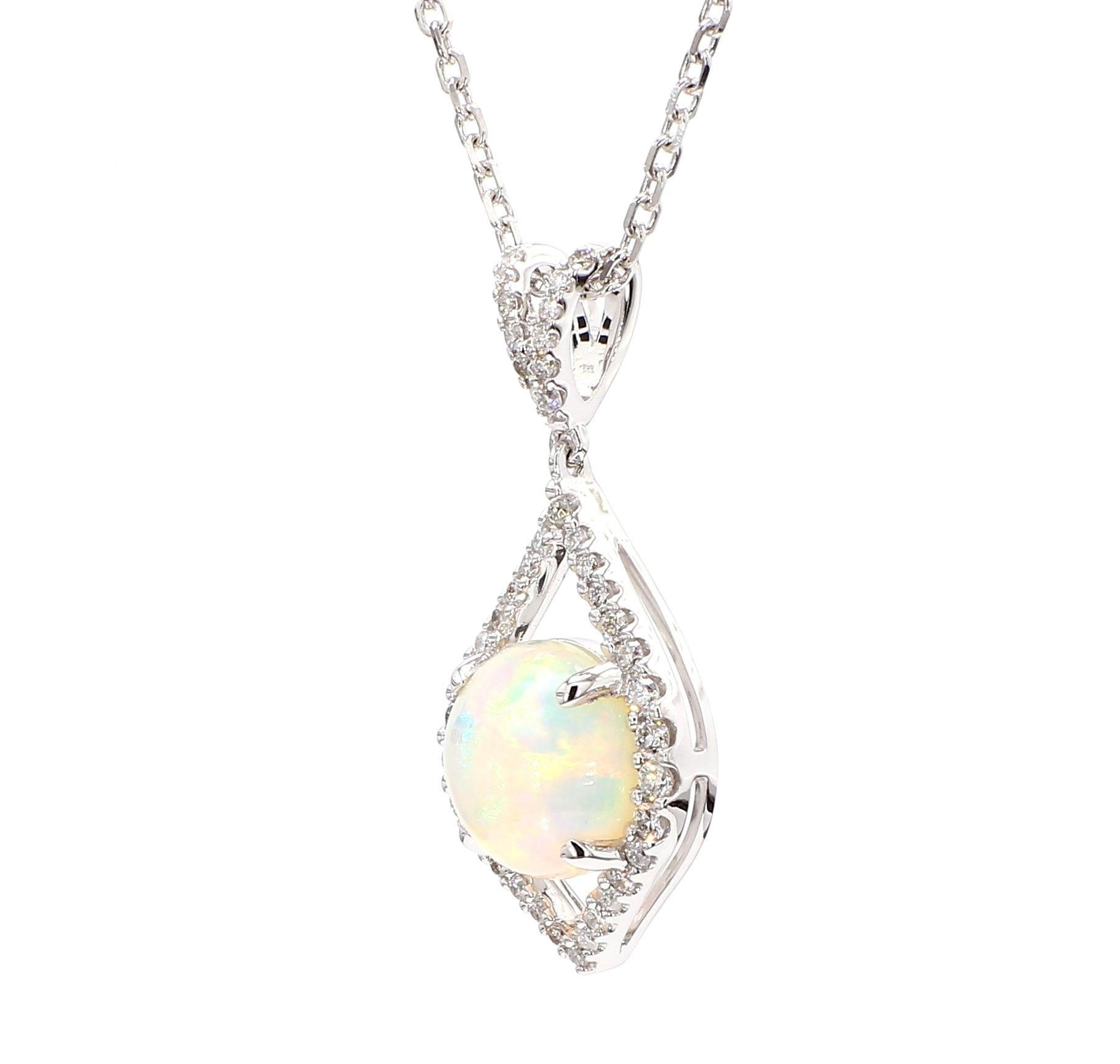 Natural Opal and White Diamond 2.04 Carat TW Gold Drop Pendant