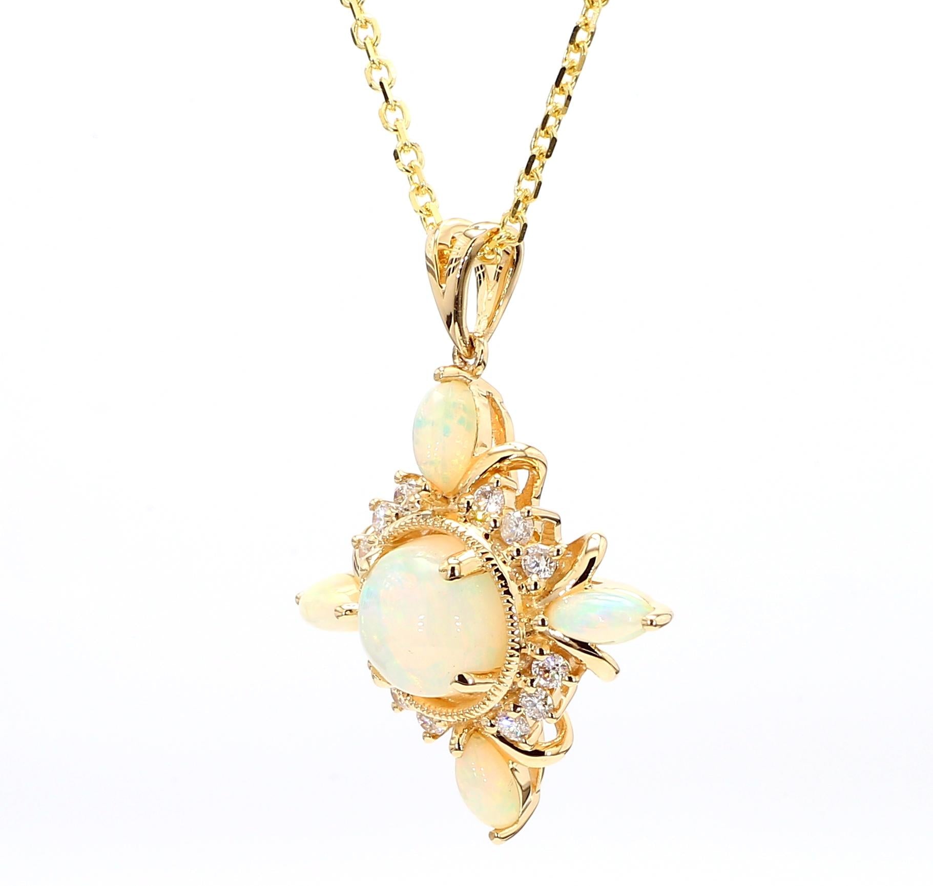 Natural Opal and White Diamond 1.91 Carat TW Gold Drop Pendant