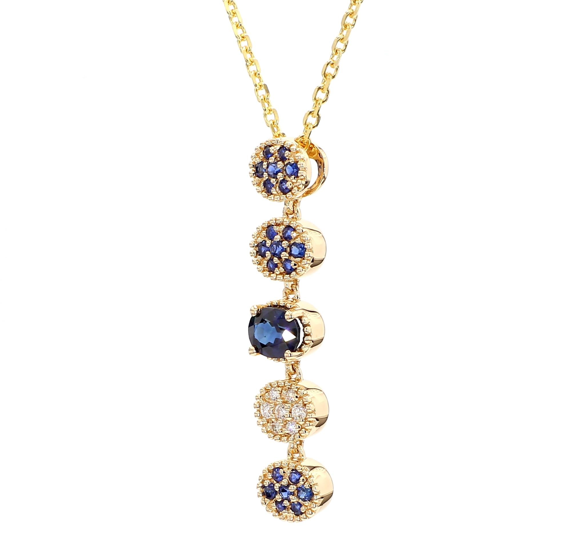 Natural Blue Oval Sapphire and White Diamond 0.93 Carat TW Gold Drop Pendant