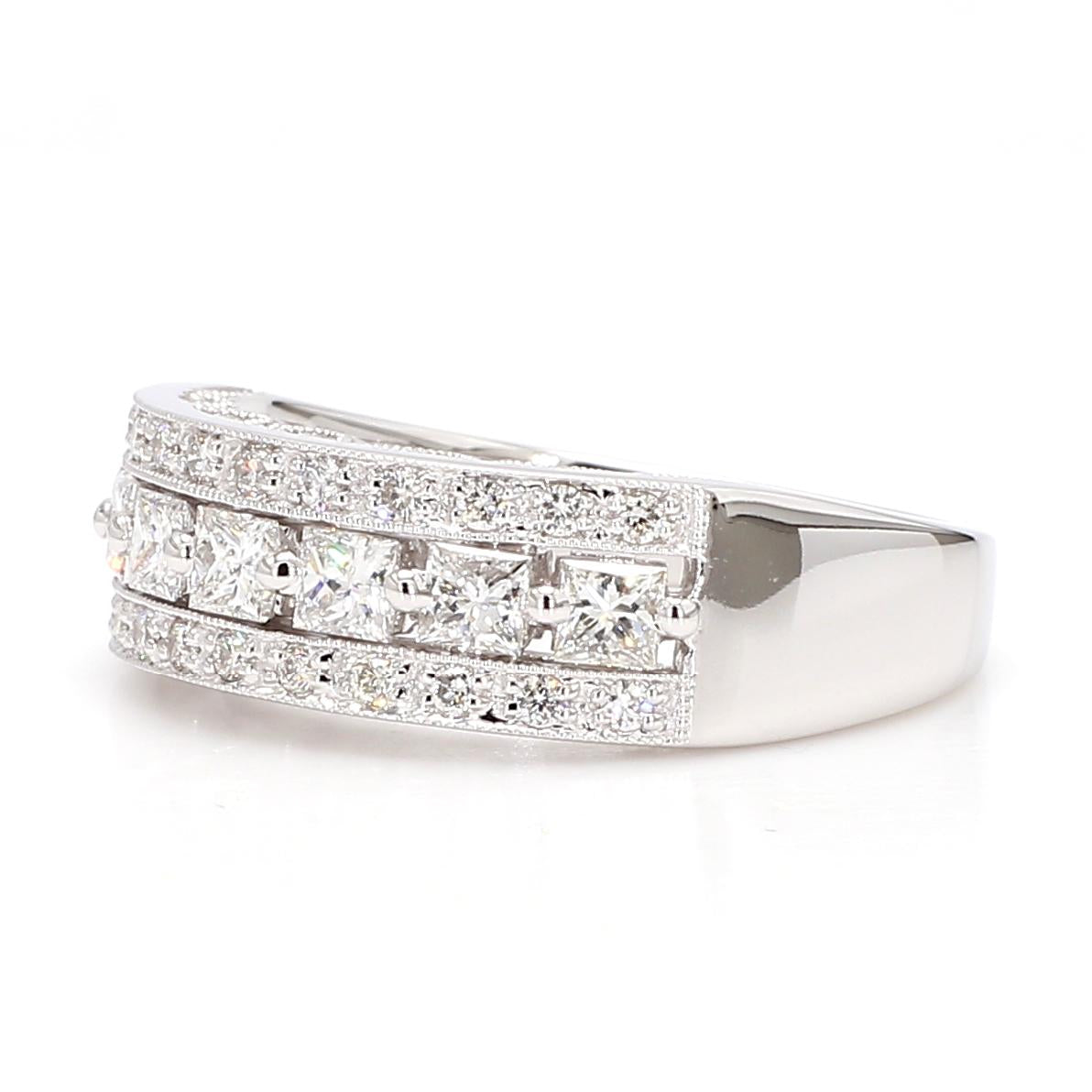 Natural White Princess Diamond 0.86 Carat TW Gold Cocktail Band