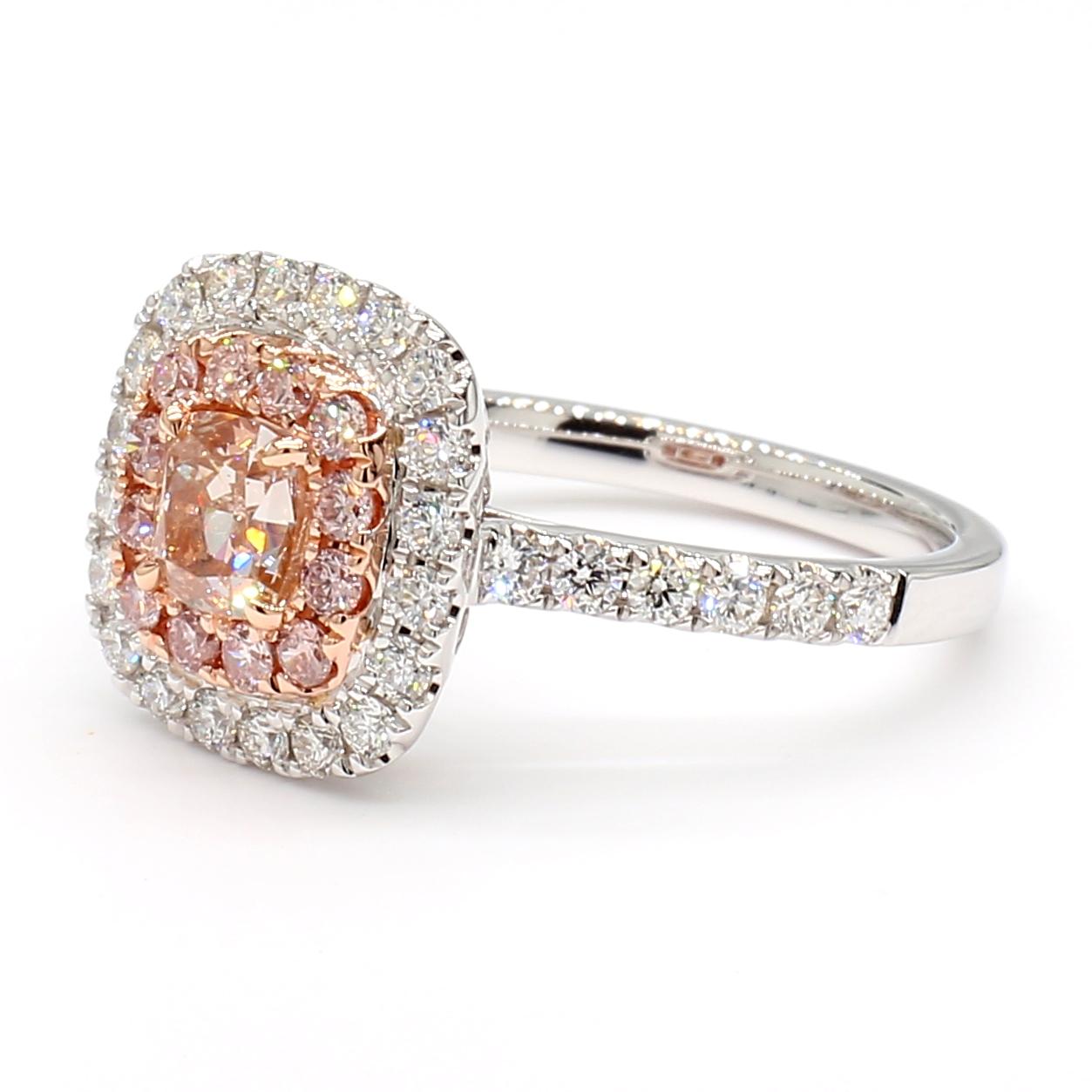 GIA Certified Natural Pink Cushion Diamond 1.47 Carat TW Gold Cocktail Ring