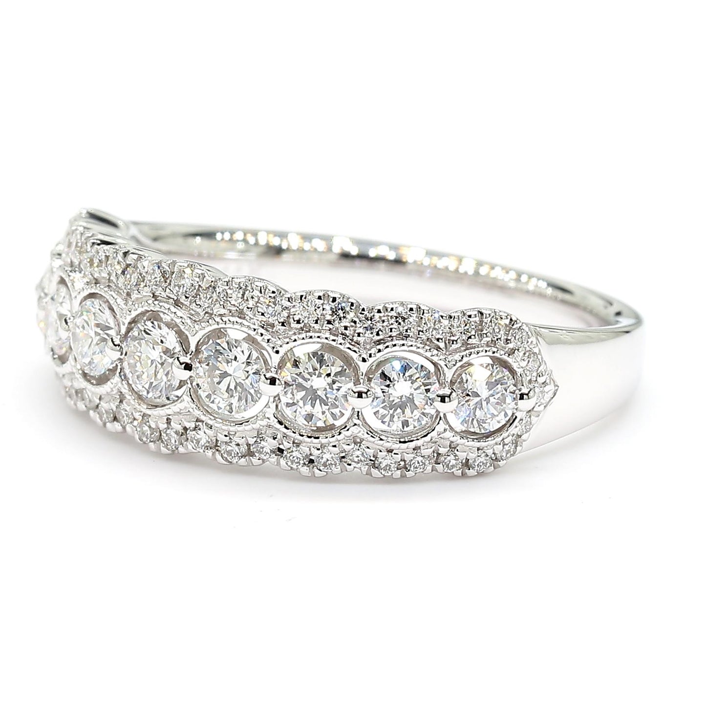 Natural White Round Diamond 0.74 Carat TW White Gold Cocktail Band