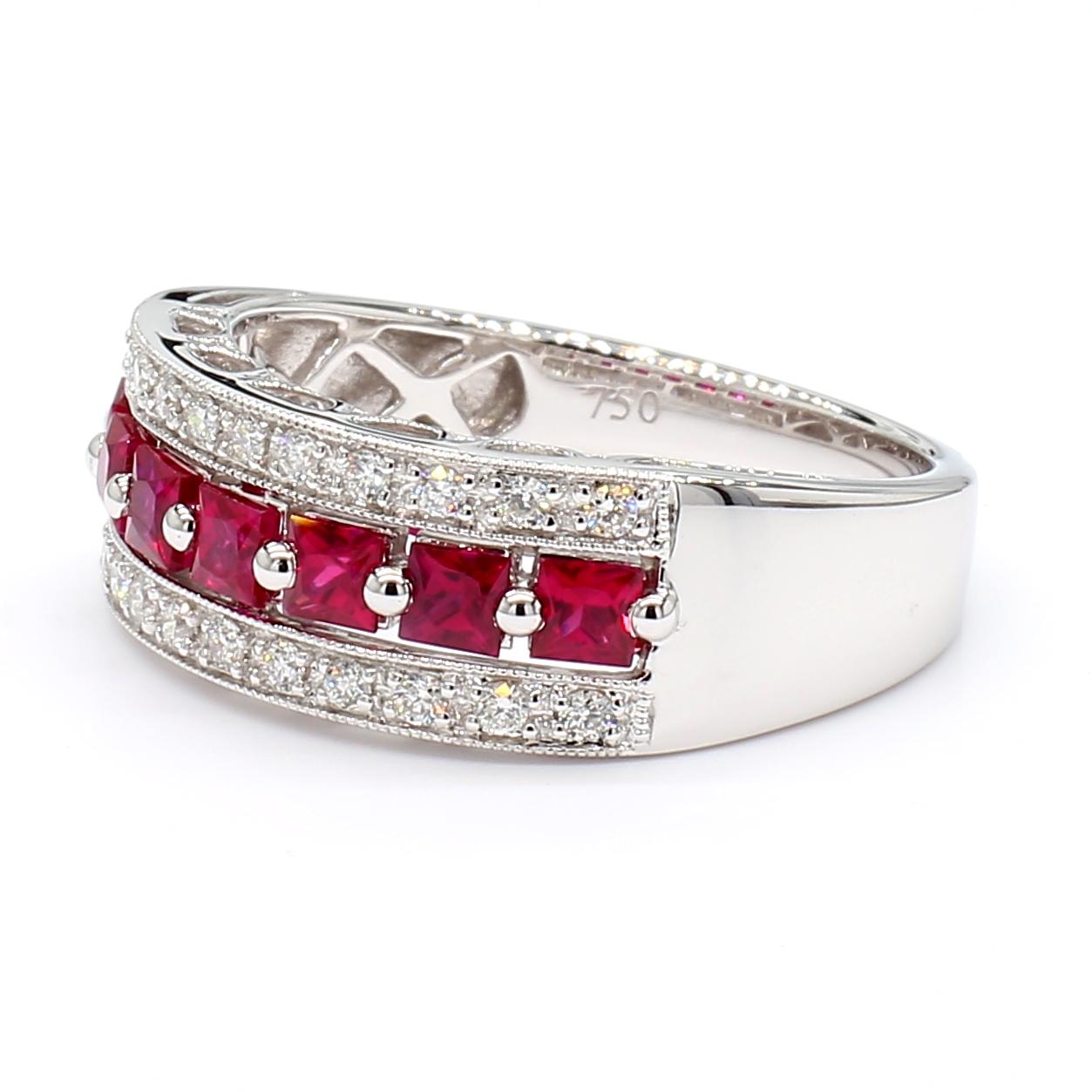 Natural Red Princess Ruby and White Diamond .96 Carat TW Gold Cocktail Band