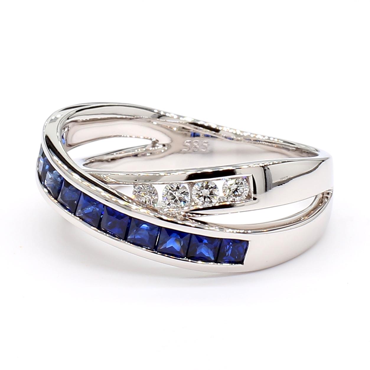 Natural Blue Princess Sapphire and Diamond 1.15 Carat TW Gold Cocktail Band