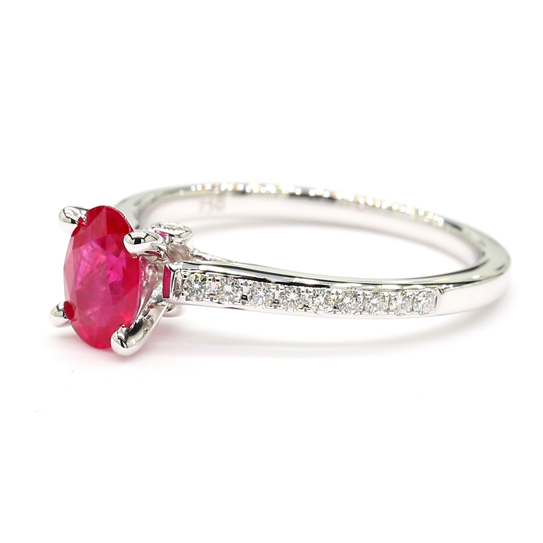 Natural Red Oval Ruby and White Diamond 1.06 Carat TW Gold Cocktail Ring
