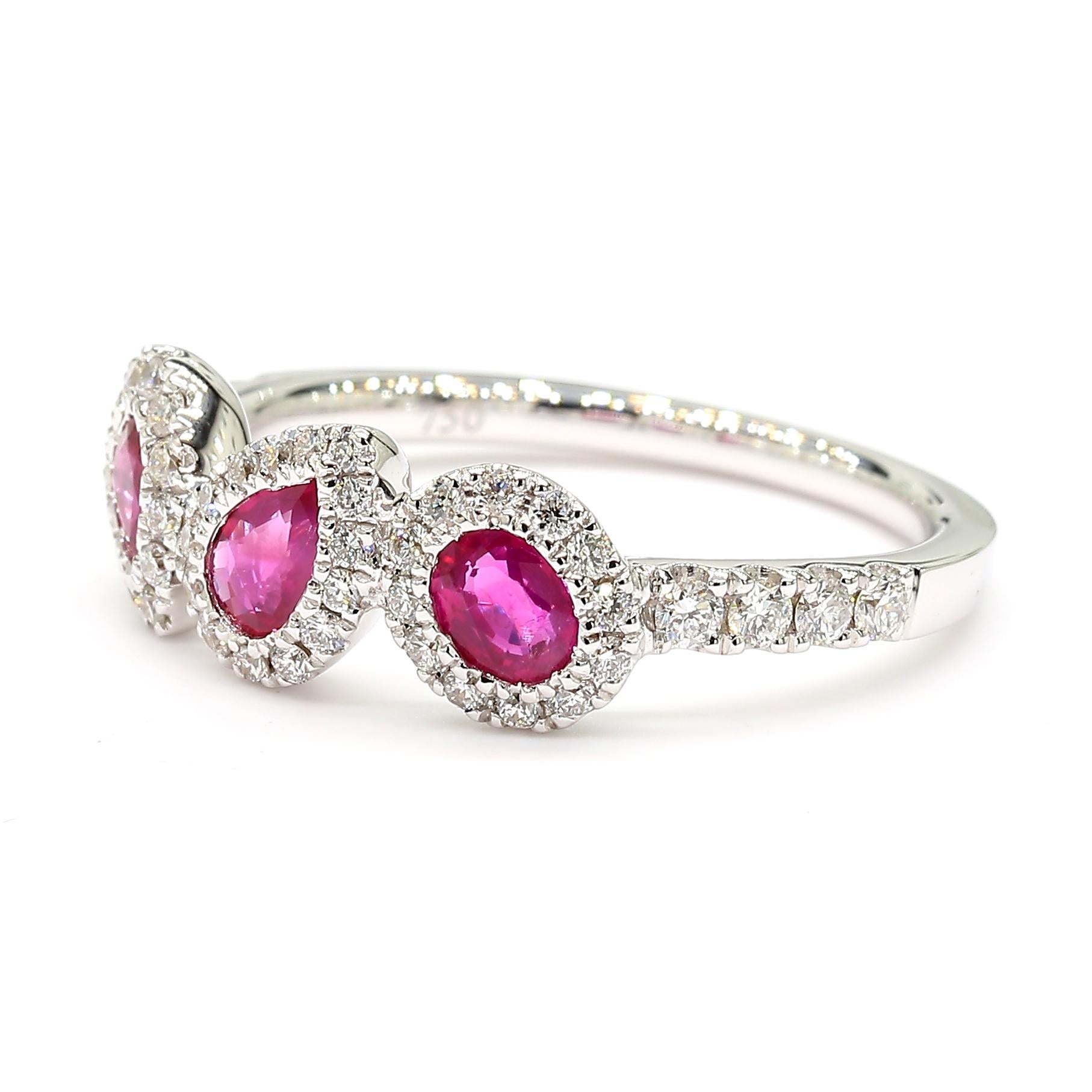 Natural Red Pear Ruby and White Diamond 1.10 Carat TW Gold Cocktail Ring