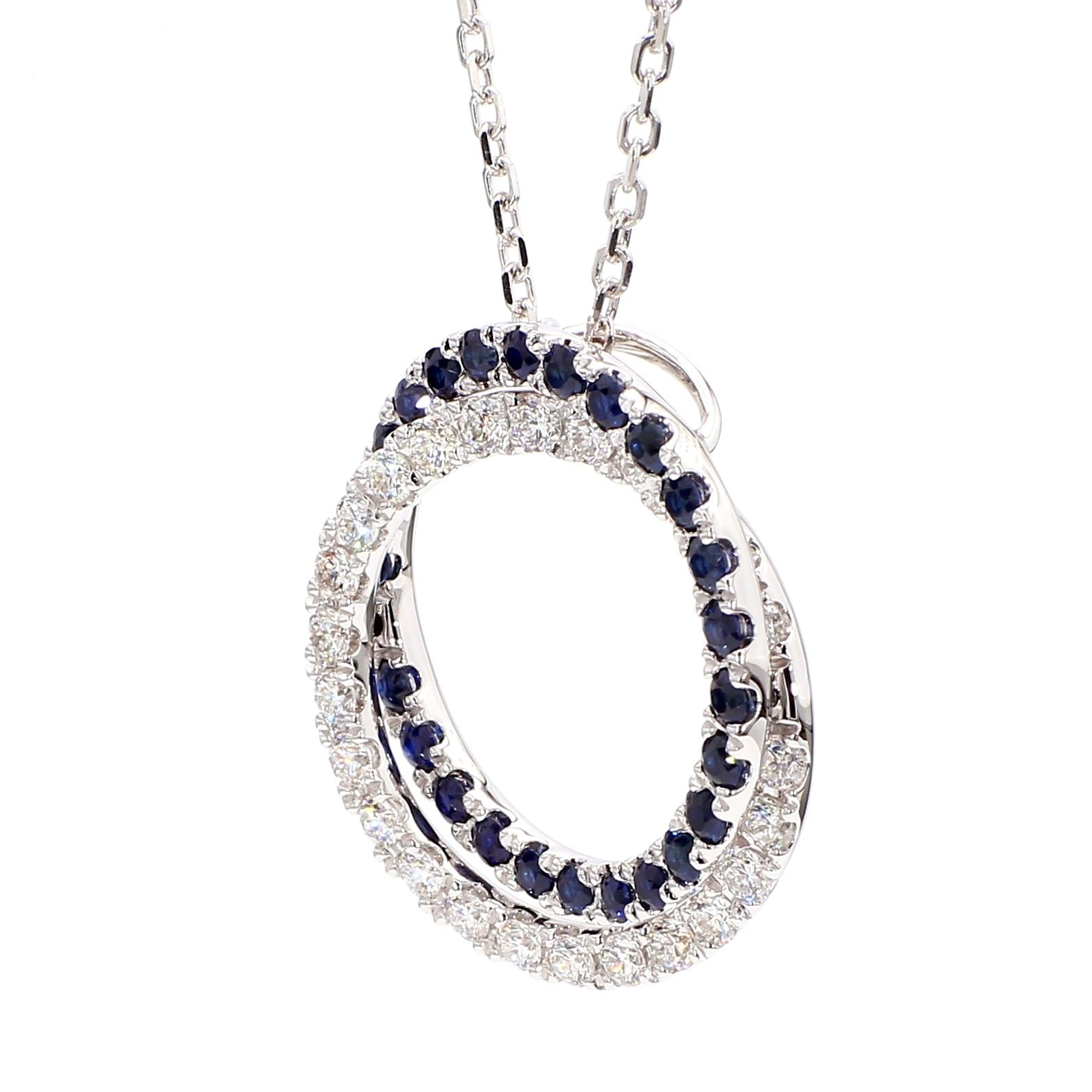 Natural Blue Round Sapphire and White Diamond 1.41 Carat TW Gold Drop Pendant