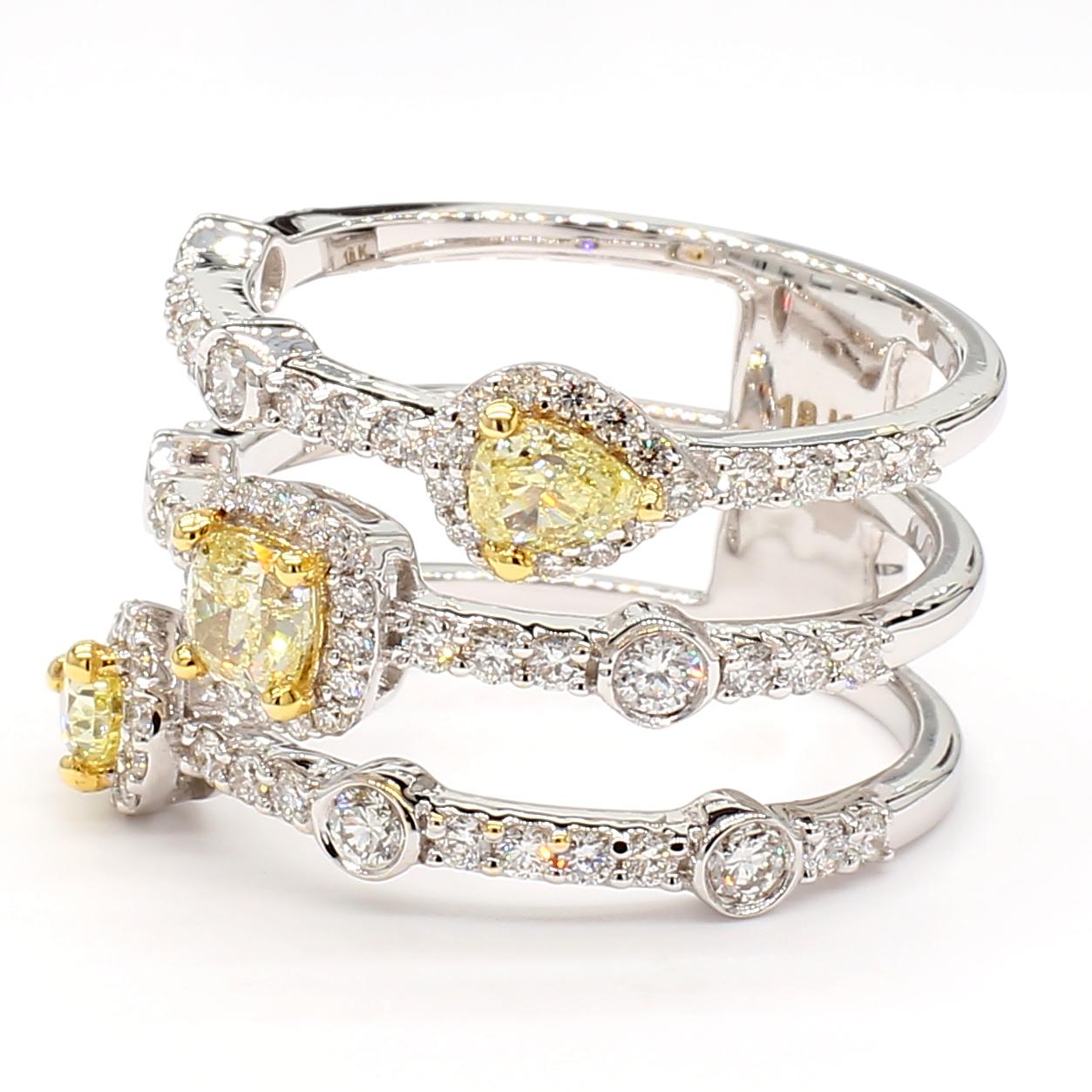 Natural Yellow Cushion Diamond 1.54 Carat TW Gold Cocktail Ring