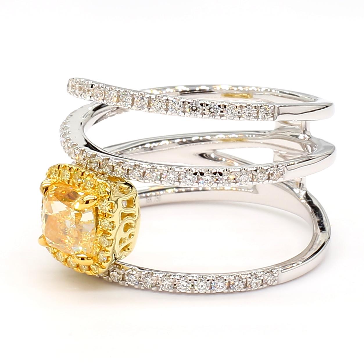 GIA Certified Natural Yellow Cushion Diamond 1.46 Carat TW Gold Cocktail Ring