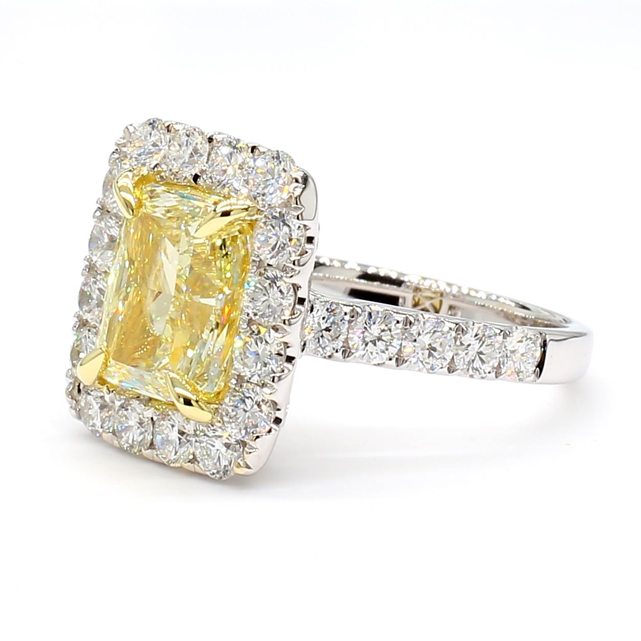 GIA Certified Natural Yellow Radiant Diamond 4.50 Carat TW Gold Cocktail Ring