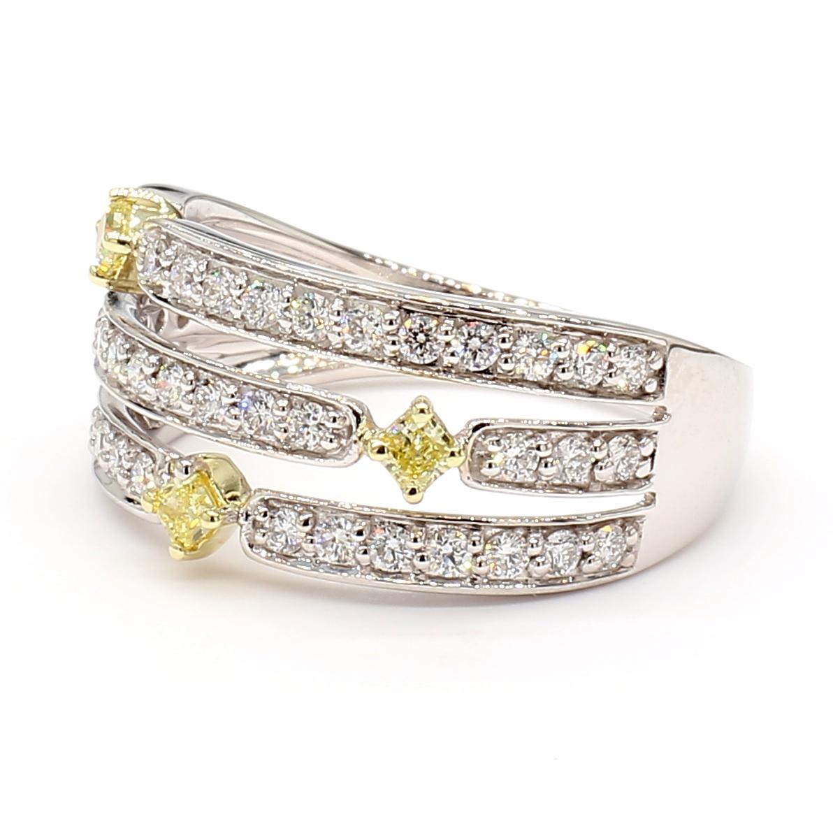 Natural Yellow Radiant Diamond 0.66 Carat TW Gold Cocktail Ring