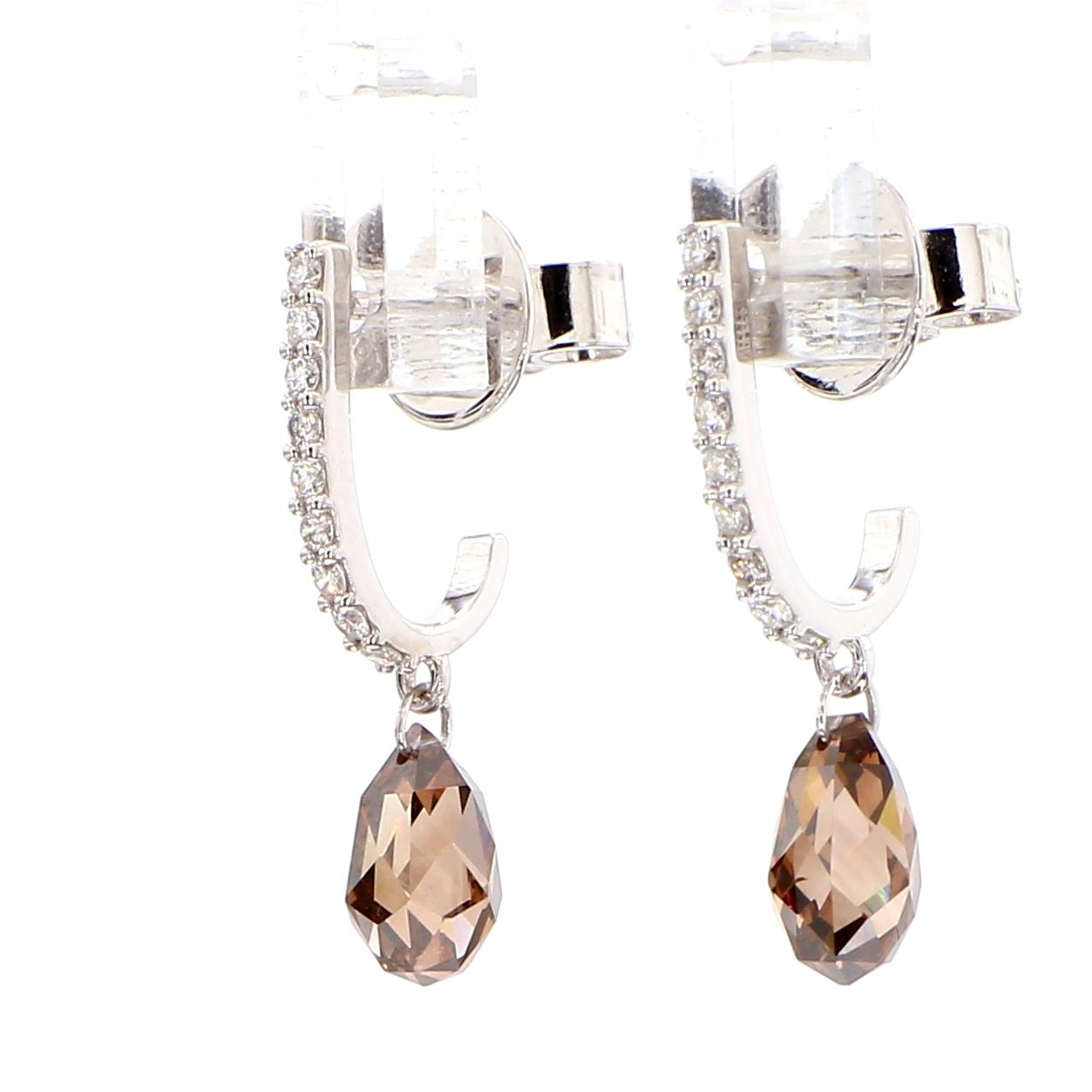 Natural Brown Briolette Diamond 2.39 Carat TW Gold Drop Earrings