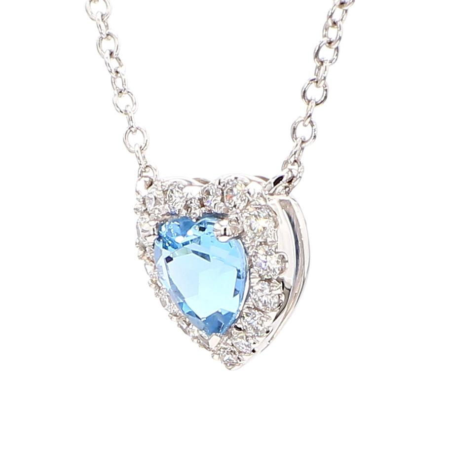 Natural Aquamarine Heart Diamond 0.98 Carat TW Gold Drop Necklace