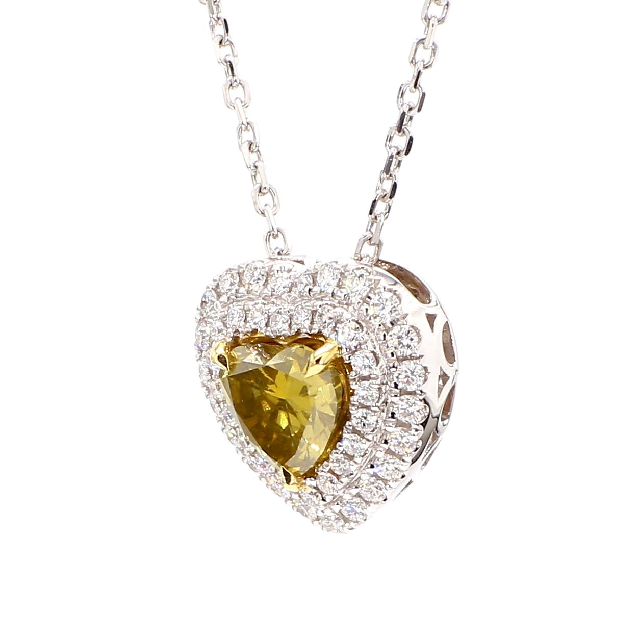 GIA Certified Natural Yellow Heart Diamond 1.52 Carat TW Gold Drop Pendant