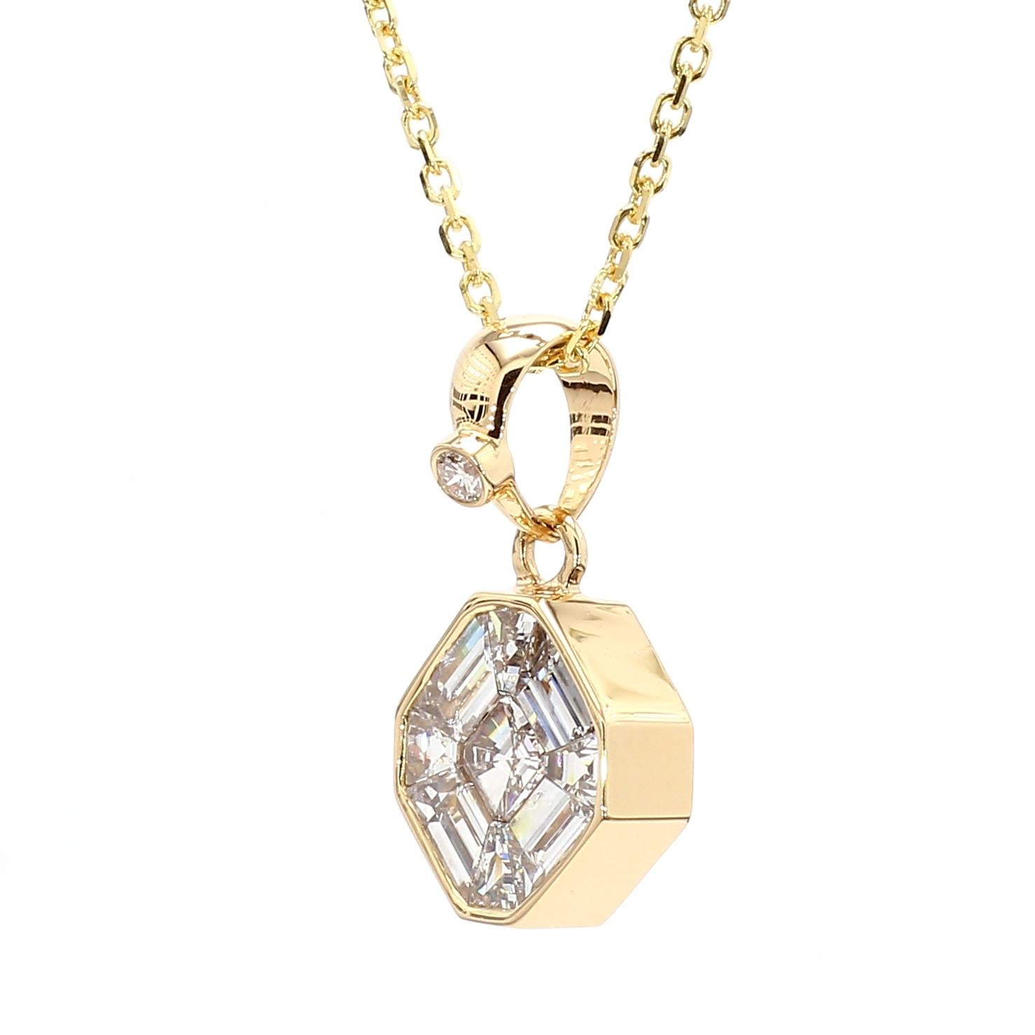 Natural White Baguette Diamond 1.70 Carat TW Yellow Gold Drop Pendant