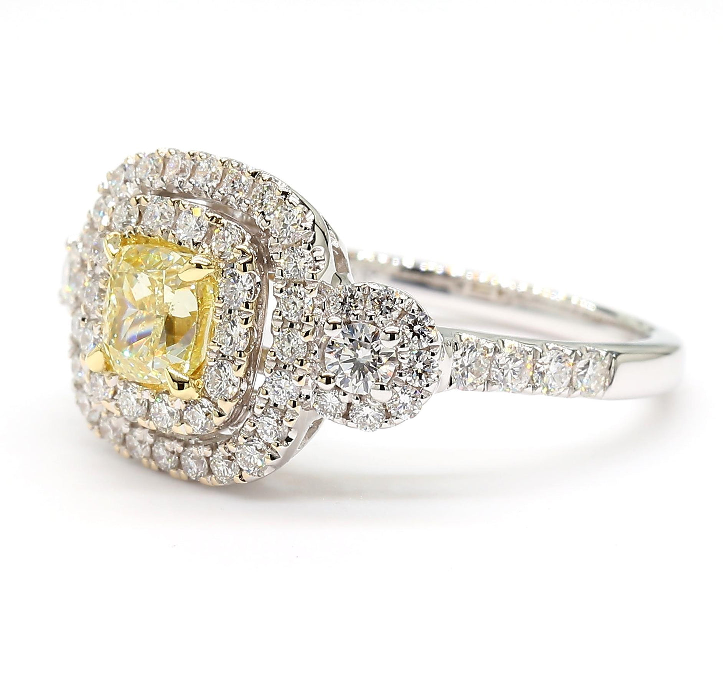 Natural Yellow Cushion Diamond 1.49 Carat TW Gold Cocktail Ring