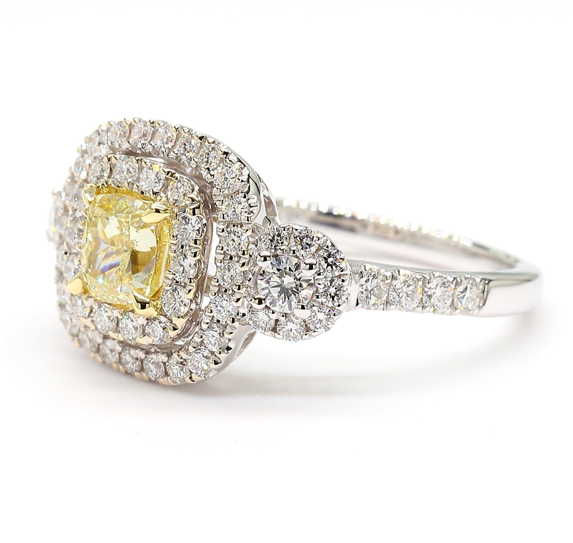 Natural Yellow Cushion Diamond 1.49 Carat TW Gold Cocktail Ring