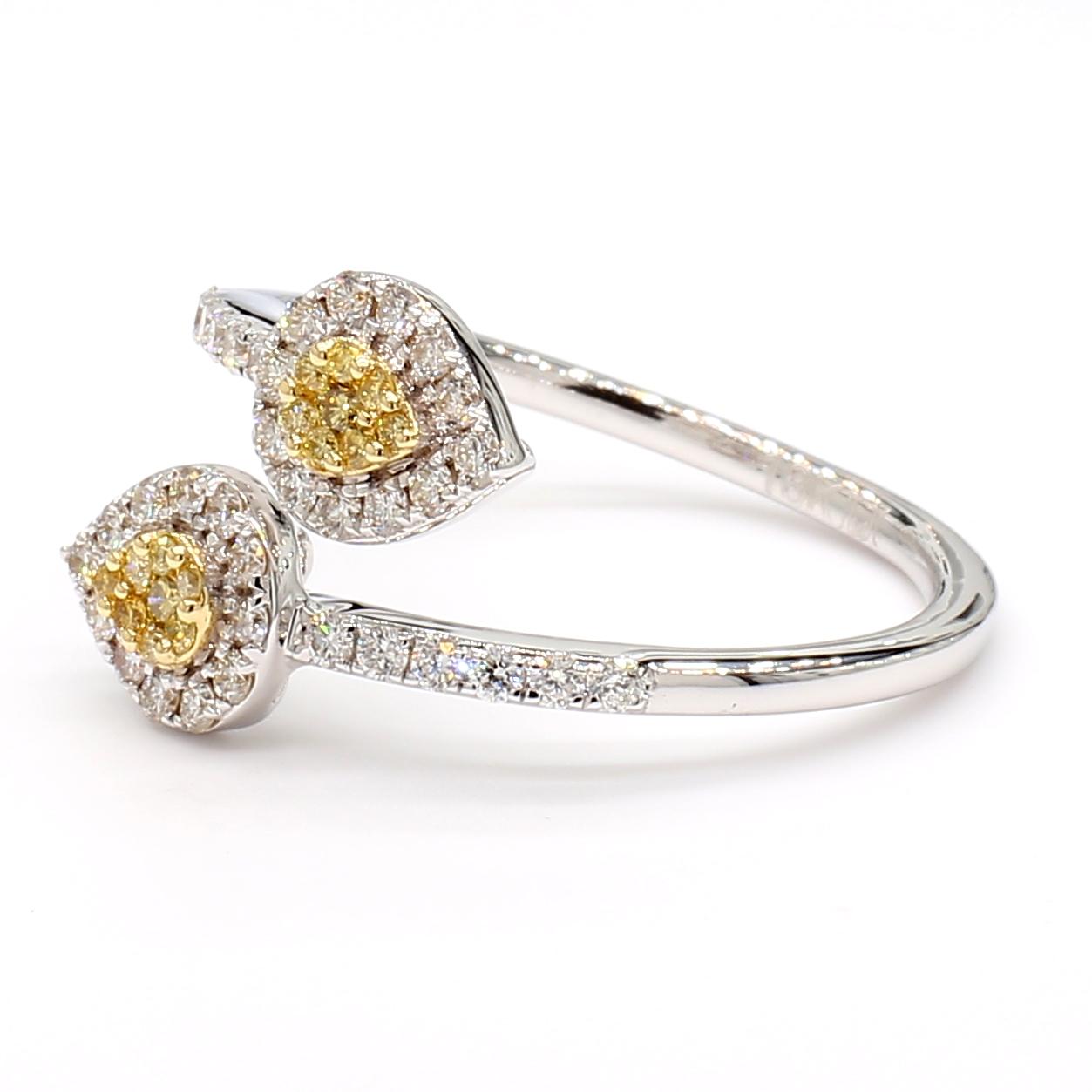 Natural Yellow Round and White Diamond .45 Carat TW Gold Cocktail Ring