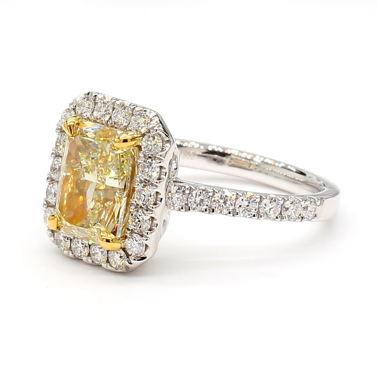 GIA Certified Natural Yellow Radiant Diamond 2.95 Carat TW Plat Cocktail Ring