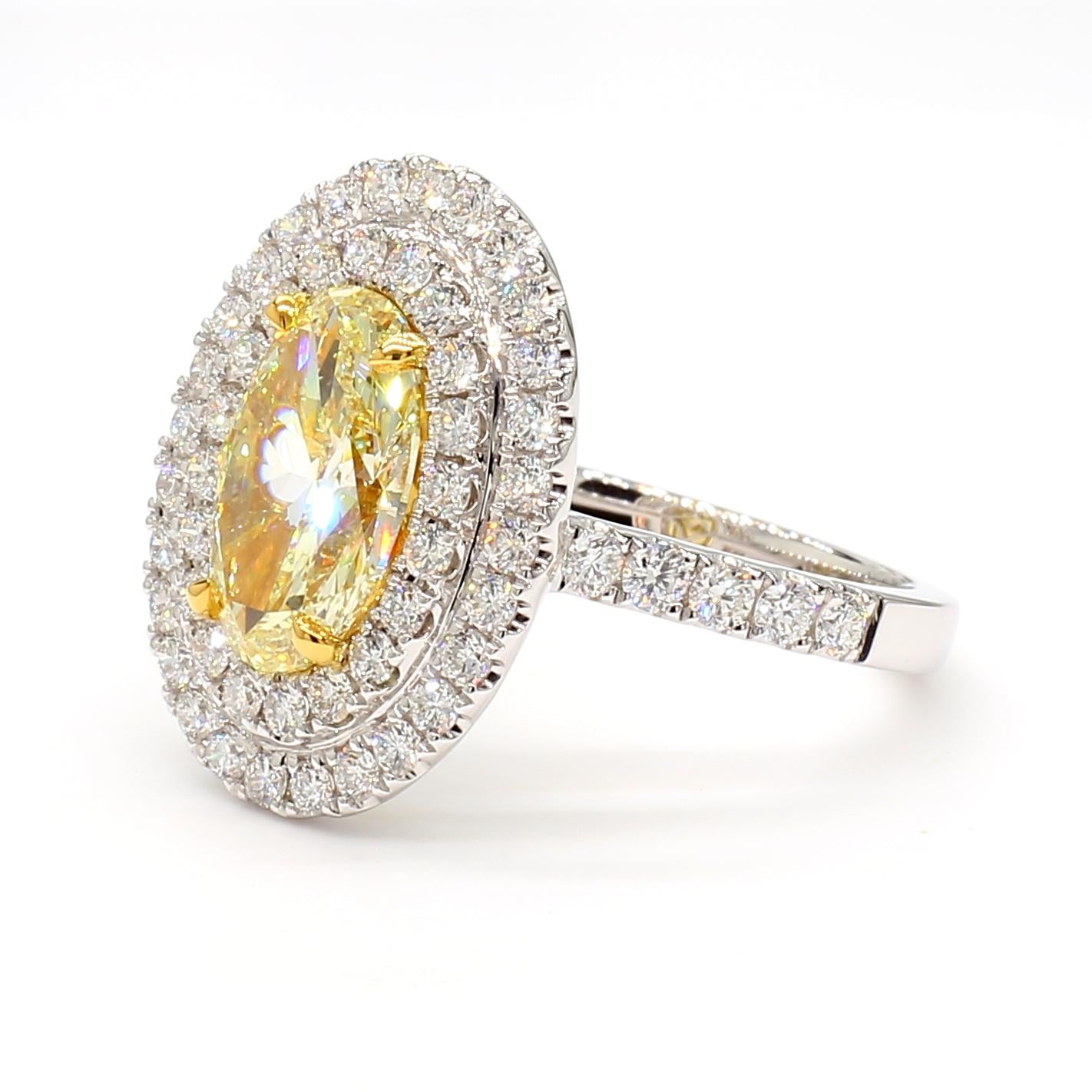 GIA Certified Natural Yellow Oval Diamond 2.99 Carat TW Gold Cocktail Ring