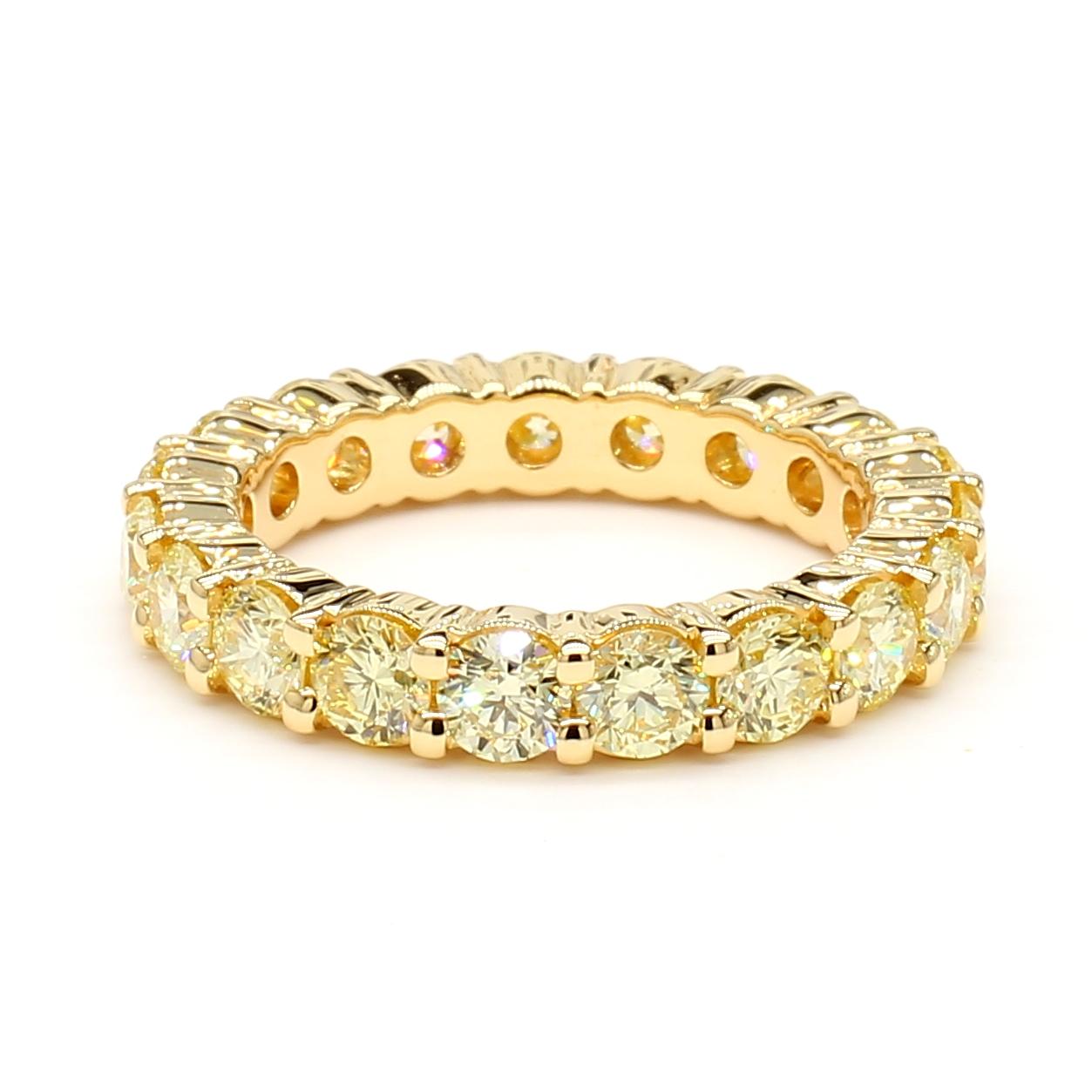 Natural Yellow Round Diamond 2.55 Carat TW Gold Eternity Band