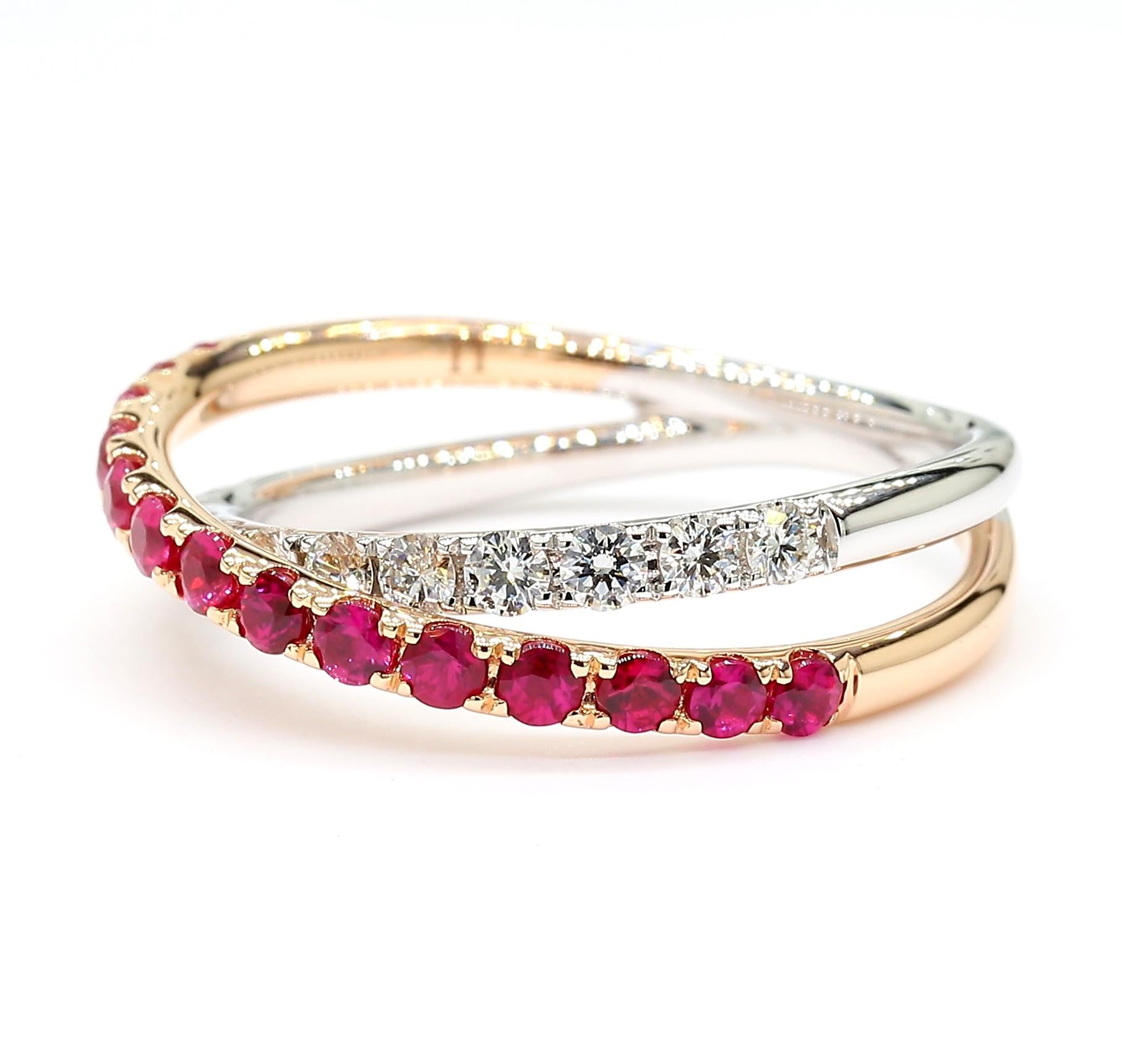 Natural Red Round Ruby and White Diamond .85 Carat TW Gold Cocktail Band