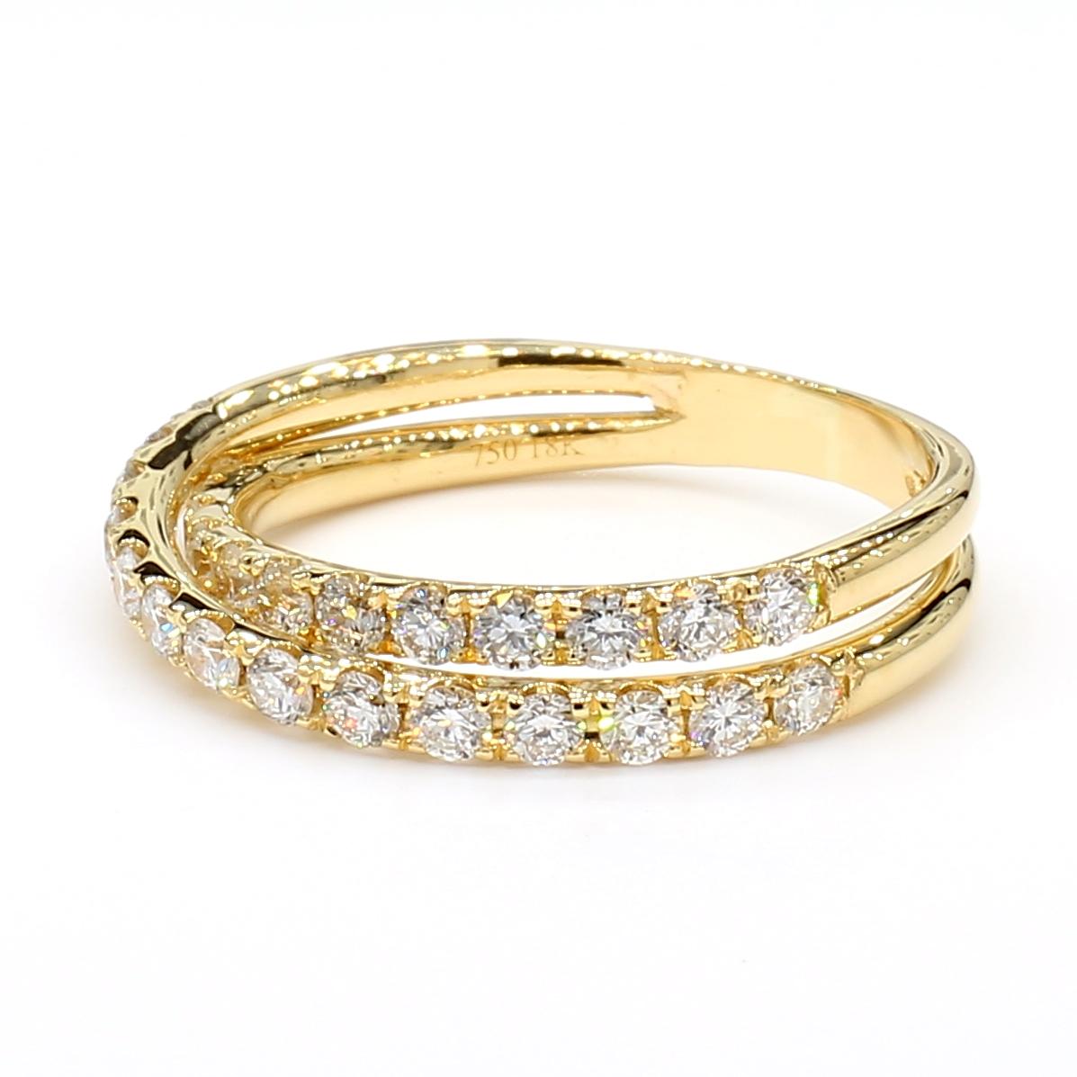 Natural White Round Diamond 0.70 Carat TW Yellow Gold Cocktail Band