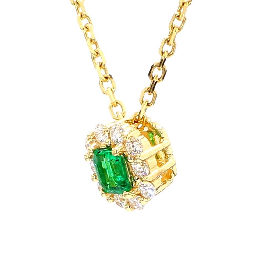 Natural Emerald and White Diamond 0.34 Carat TW Yellow Gold Drop Pendant