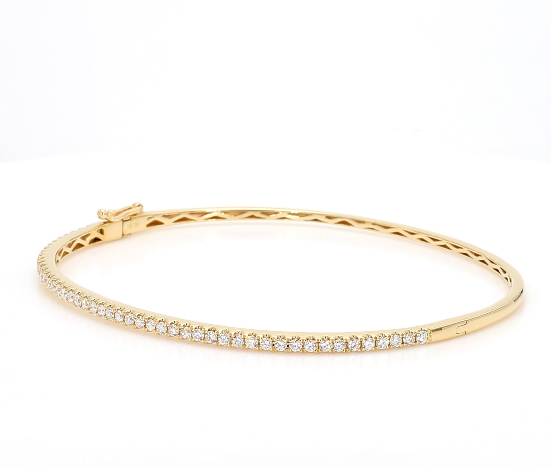 Natural White Round Diamond 0.64 Carat TW Yellow Gold Cuff Bracelet