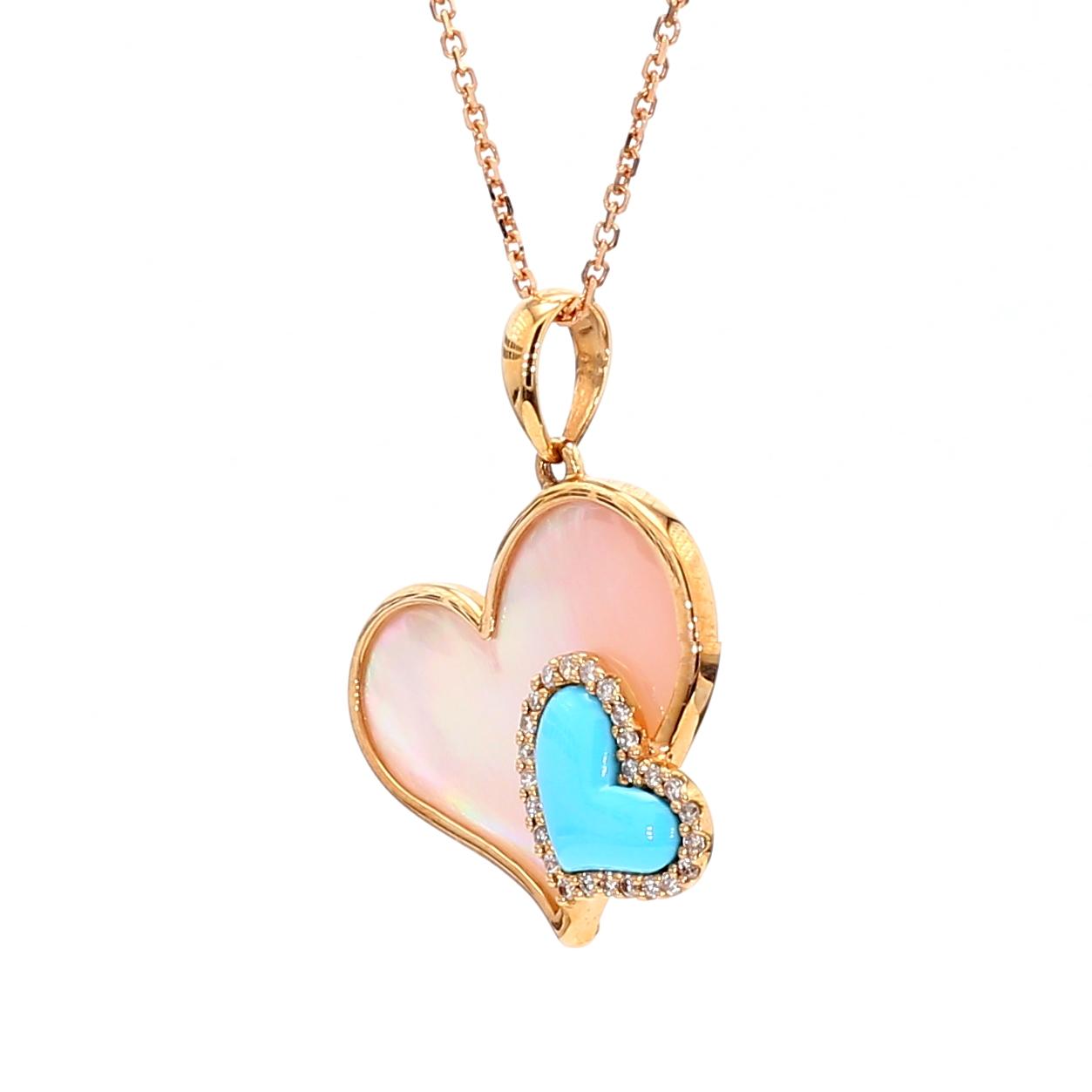 Natural Turquoise and White Diamond 1.27 Carat TW Rose Gold Pendant