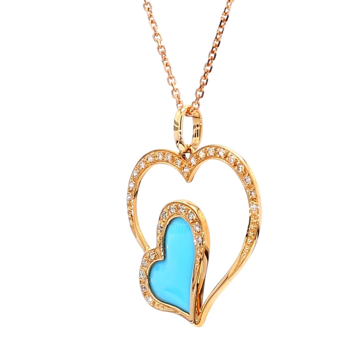 Natural Turquoise and White Diamond .49 Carat TW Rose Gold Reversible Pendant