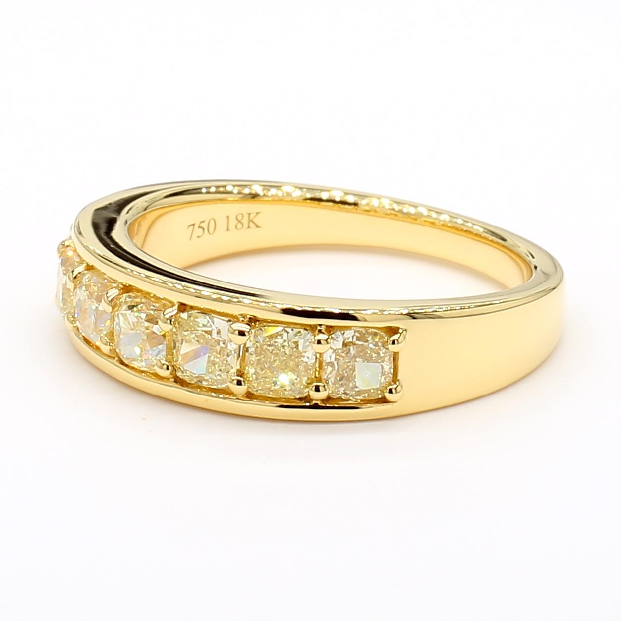 Natural Yellow Cushion Diamond 1.44 Carat TW Gold Cocktail Band