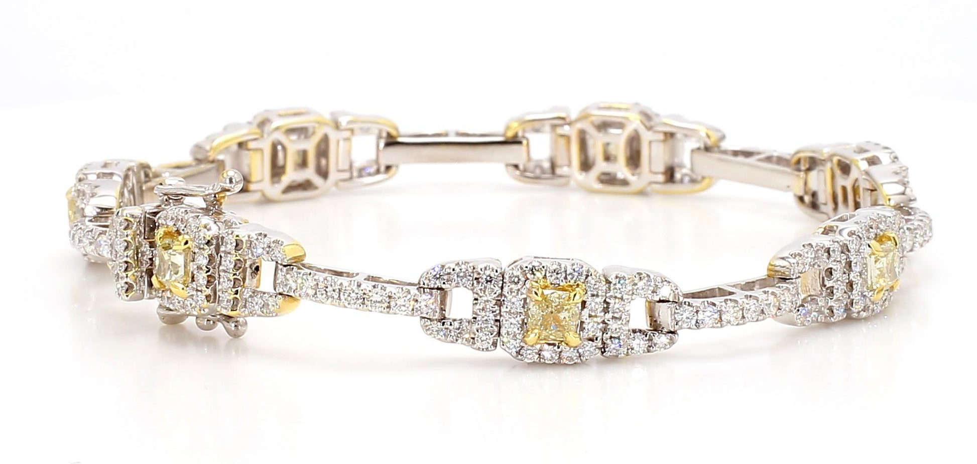 Natural Yellow Cushion Diamond 4.30 Carat TW Gold Tennis Bracelet