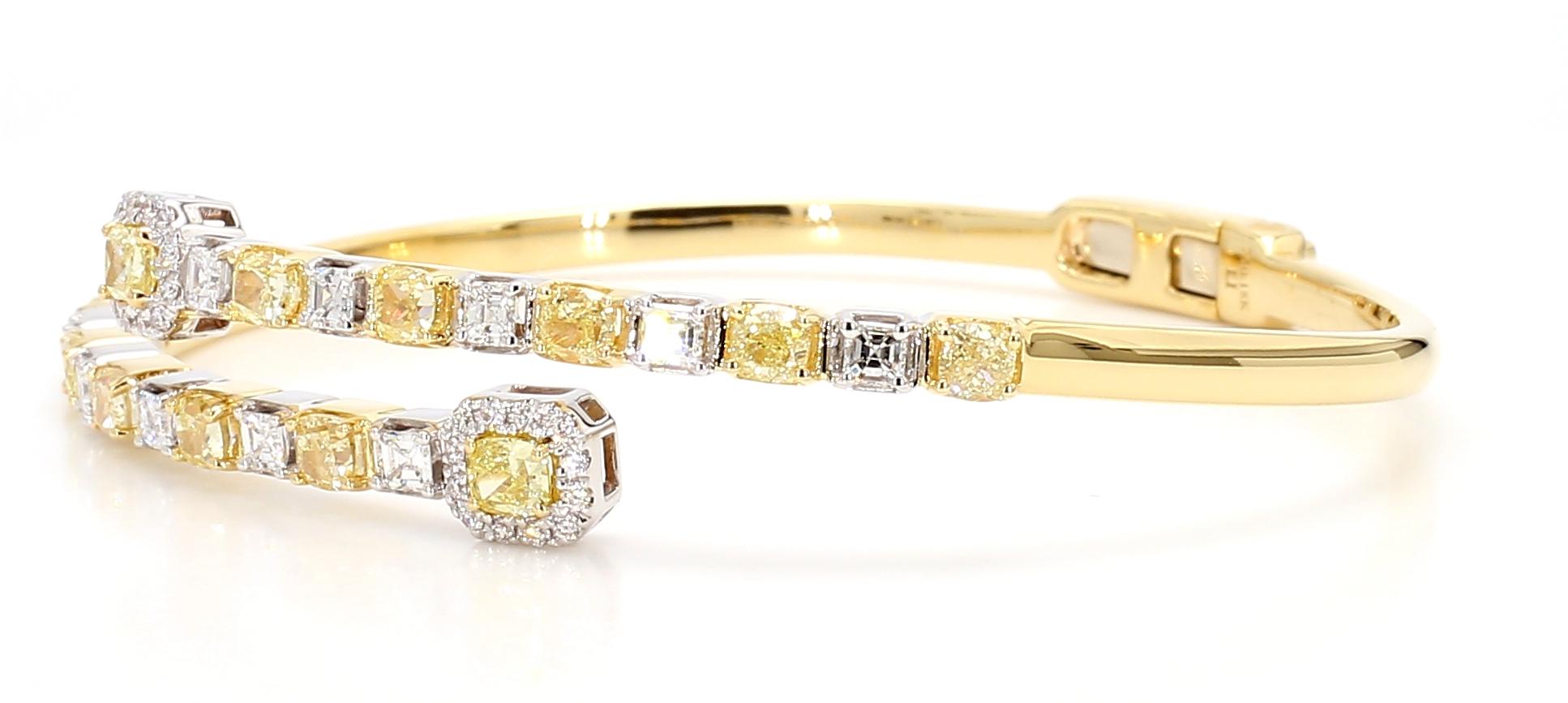 Natural Yellow Cushion Diamond 3.52 Carat TW Gold Cuff Bracelet