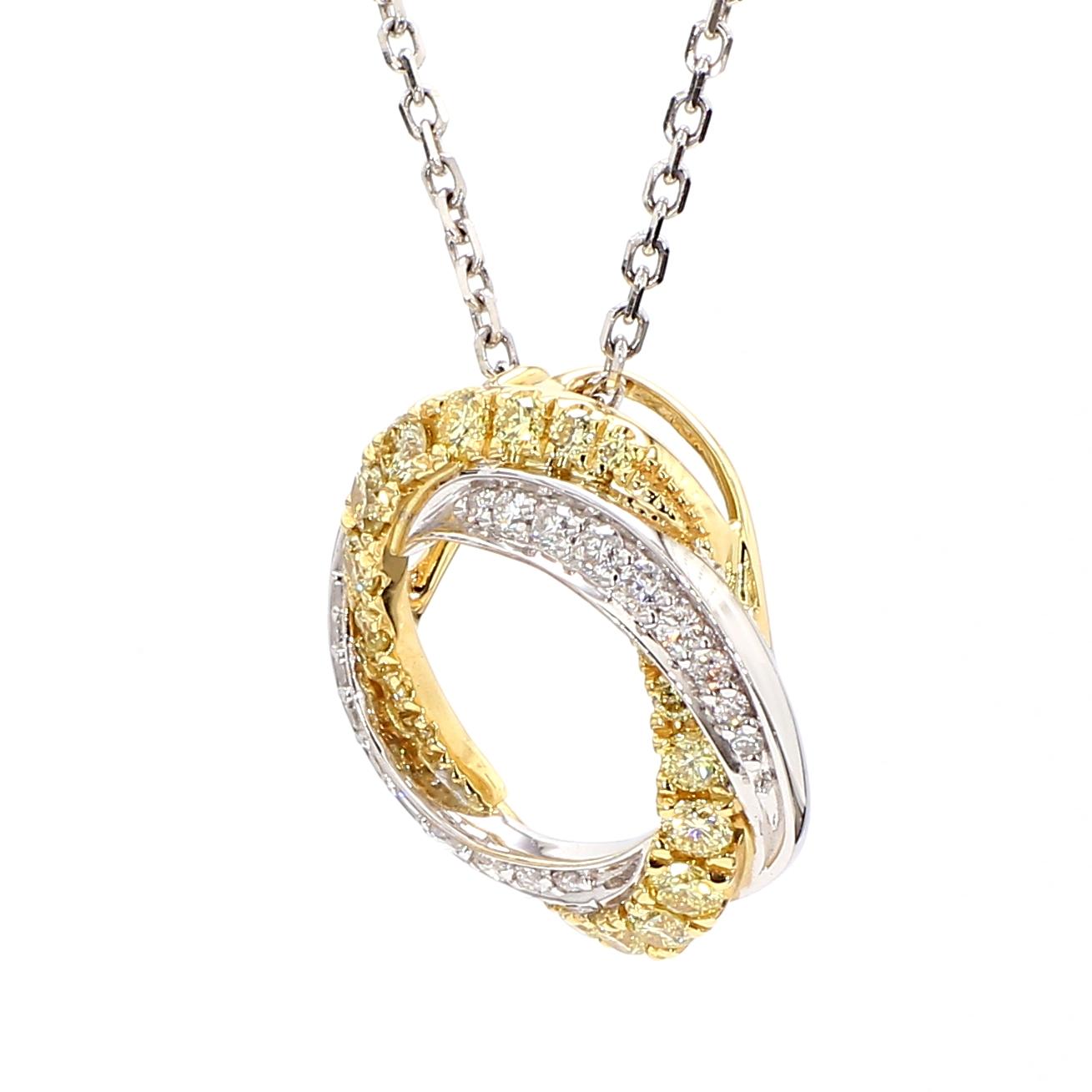 Natural Yellow Round and White Diamond .63 Carat TW Gold Drop Pendant