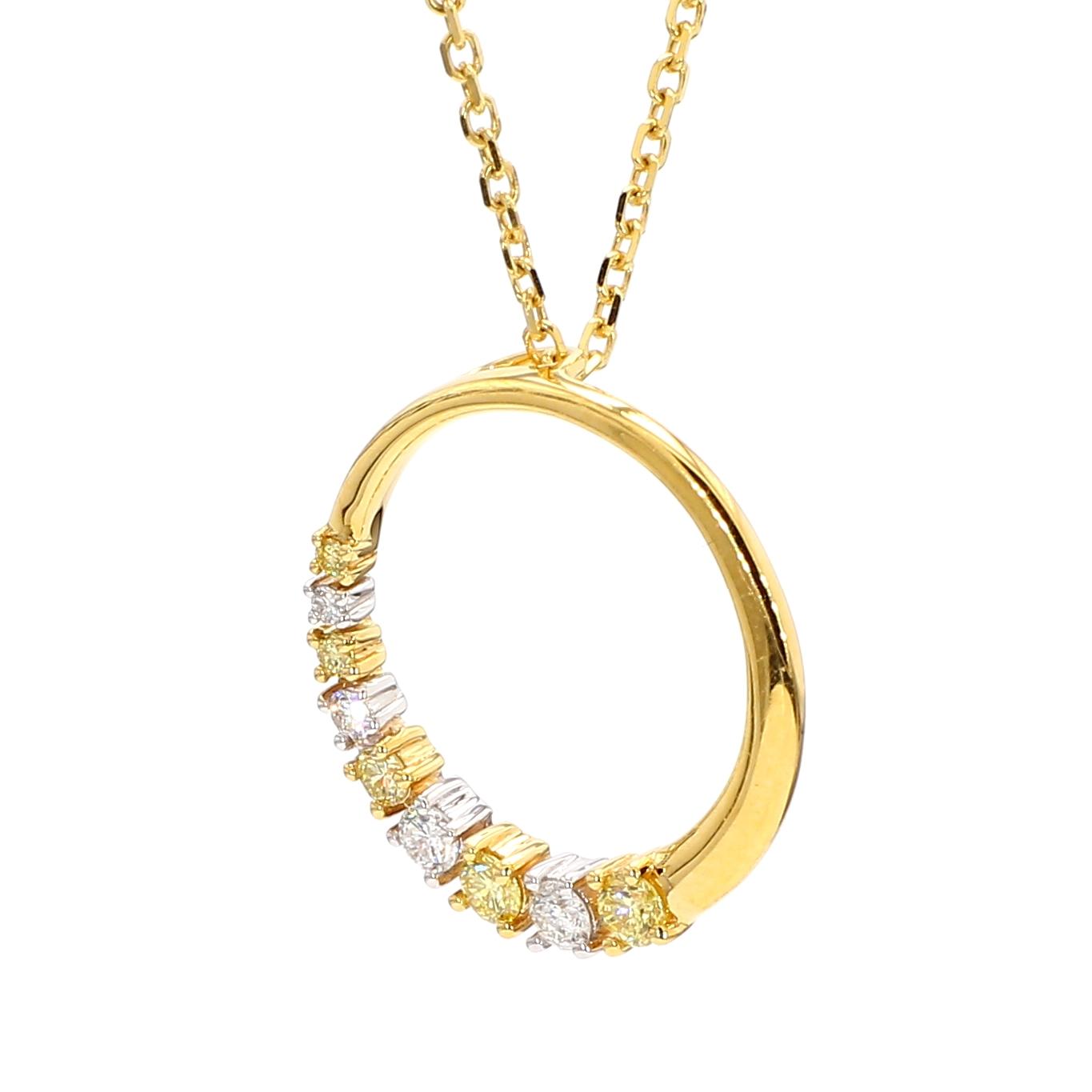 Natural Yellow Round and White Diamond .32 Carat TW Gold Drop Pendant