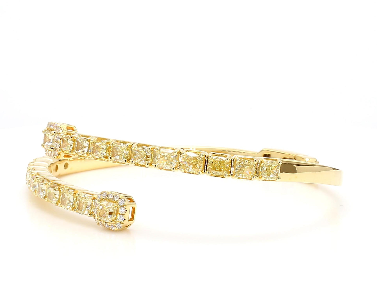 Natural Yellow Cushion Diamond 7.34 Carat TW Gold Cuff Bracelet