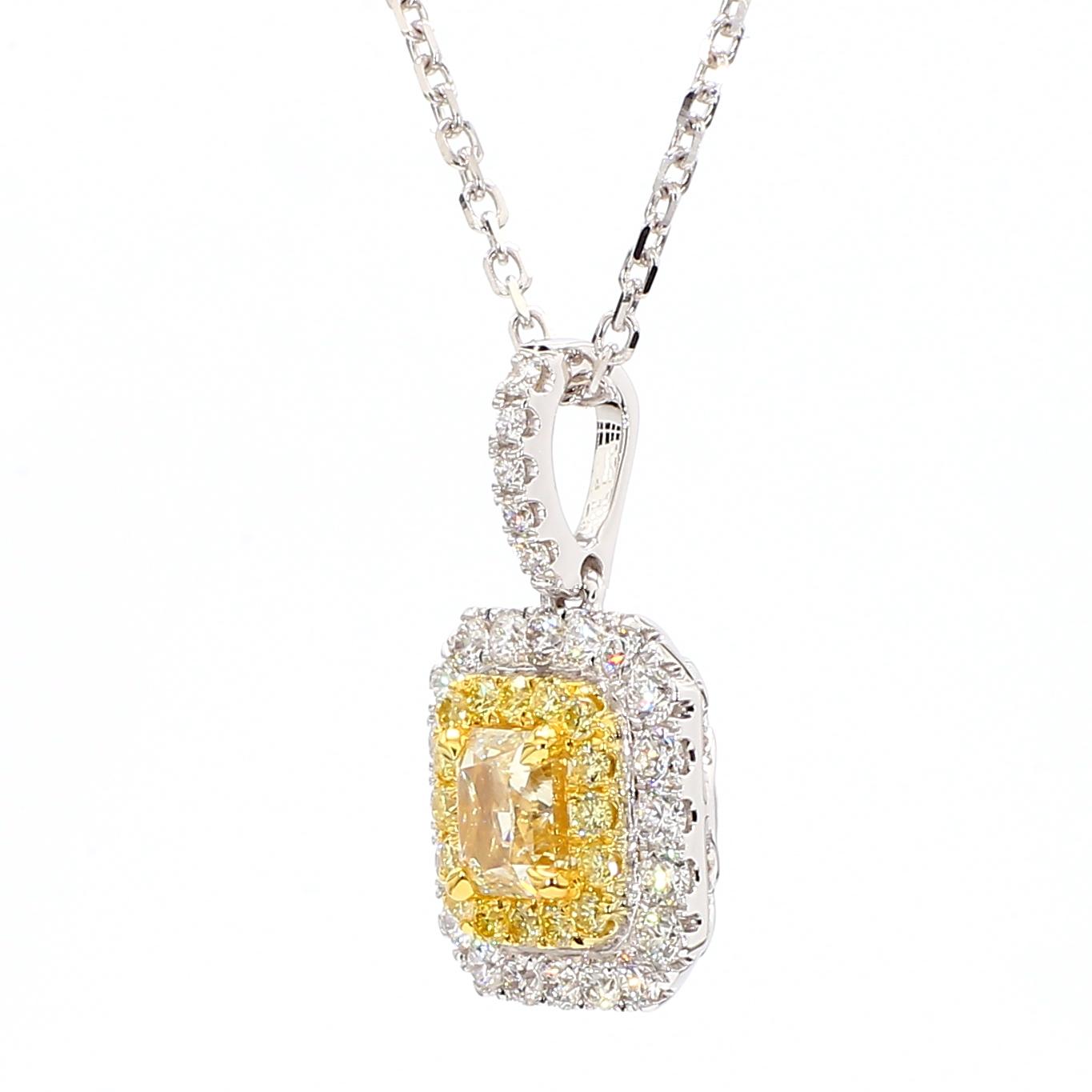 GIA Certified Natural Yellow Radiant Diamond 1.47 Carat TW Gold Drop Pendant