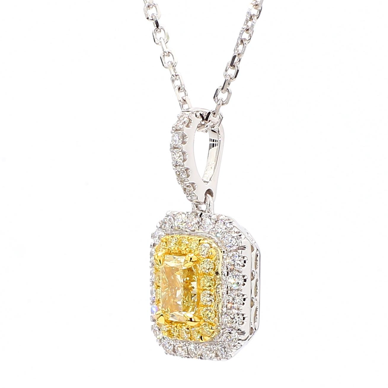 GIA Certified Natural Yellow Radiant Diamond 1.17 Carat TW Gold Drop Pendant